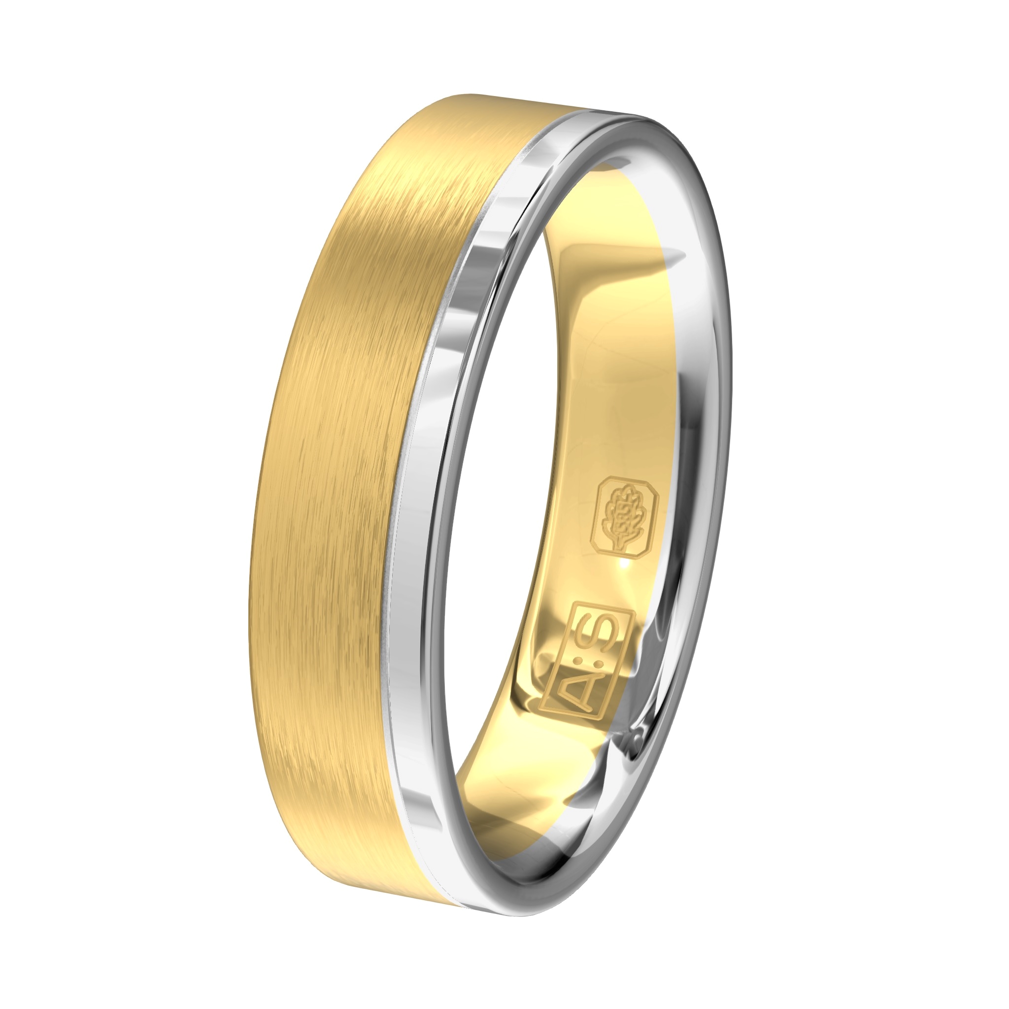 Stoere ringen met mat geborsteld geelgoud dat is gecombineerd met glanzend witgoud