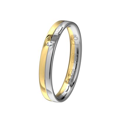 Altijd verbonden met deze meerkleurige ringen gemaakt in geelgoud en palladium! In de damesring worden geelgoud en palladium verbonden door een mooie briljant. Deze ringen worden gemaakt van 14 karaat geelgoud in combinatie met palladium 585