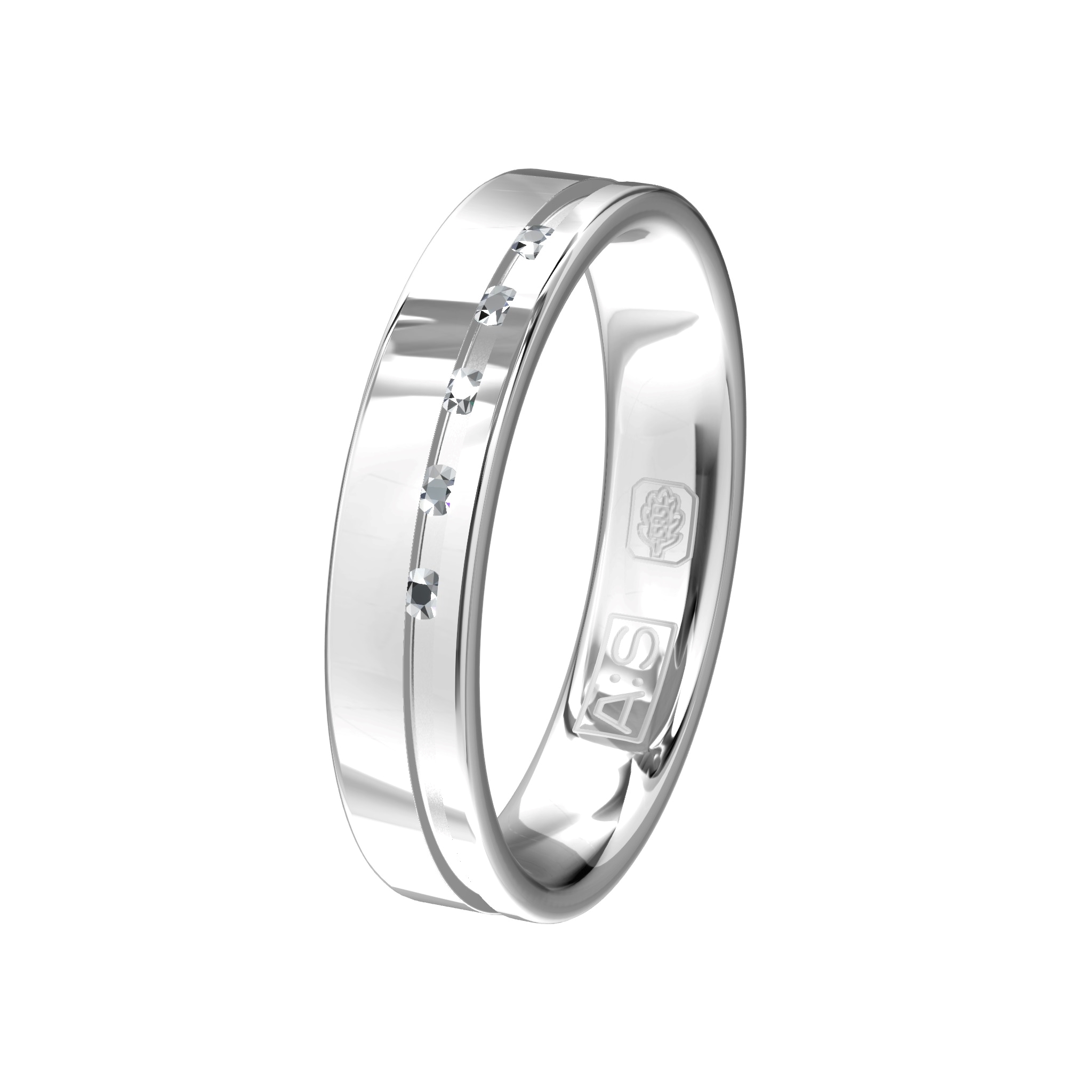 Yess, je gaat trouwen. Deze stijlvolle witgouden trouwring met 5 briljanten past helemaal bij jullie dag