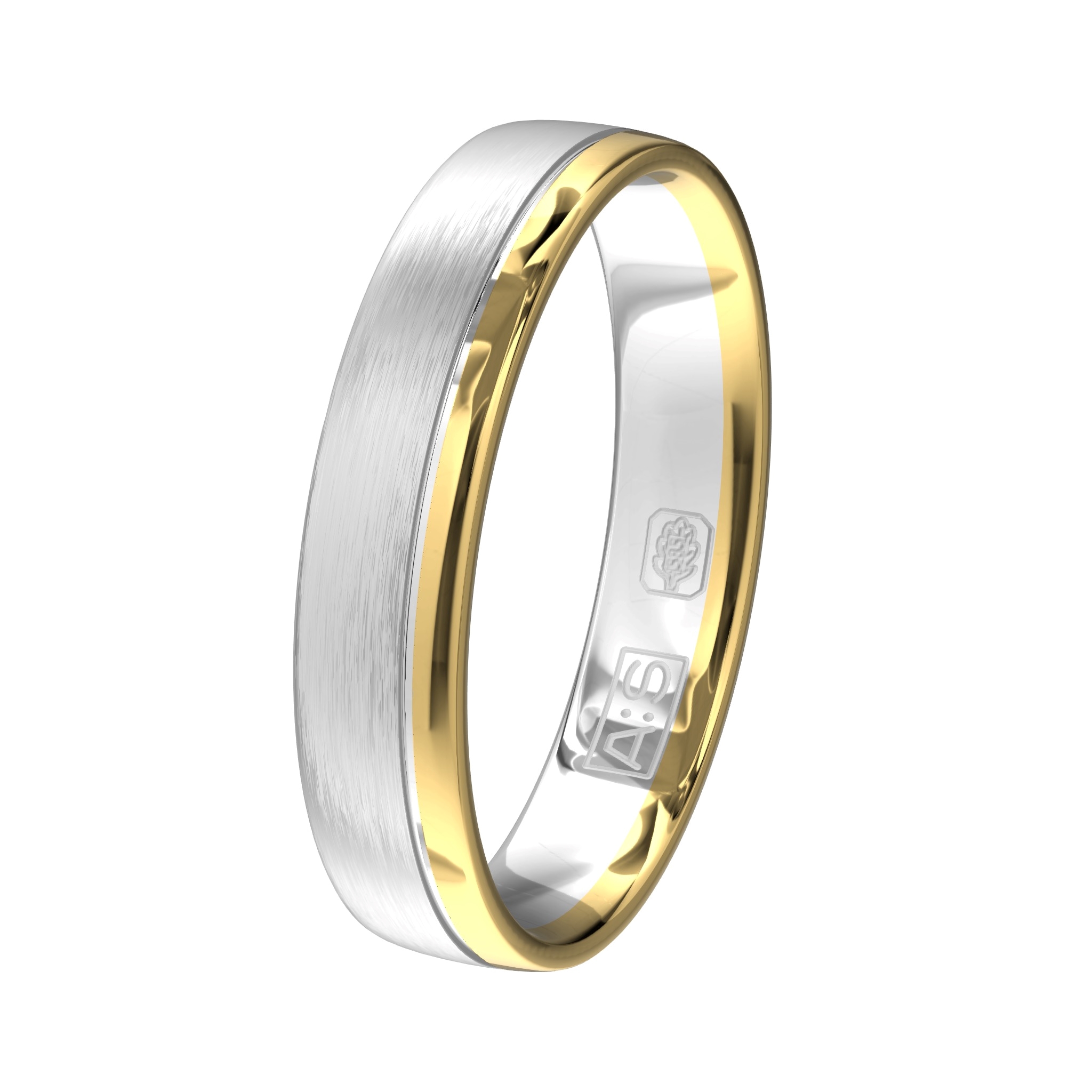 Een schitterende ring van glanzend geelgoud en mat witgoud. De ronde binnenkant zorgt voor een heerlijk draagcomfort.