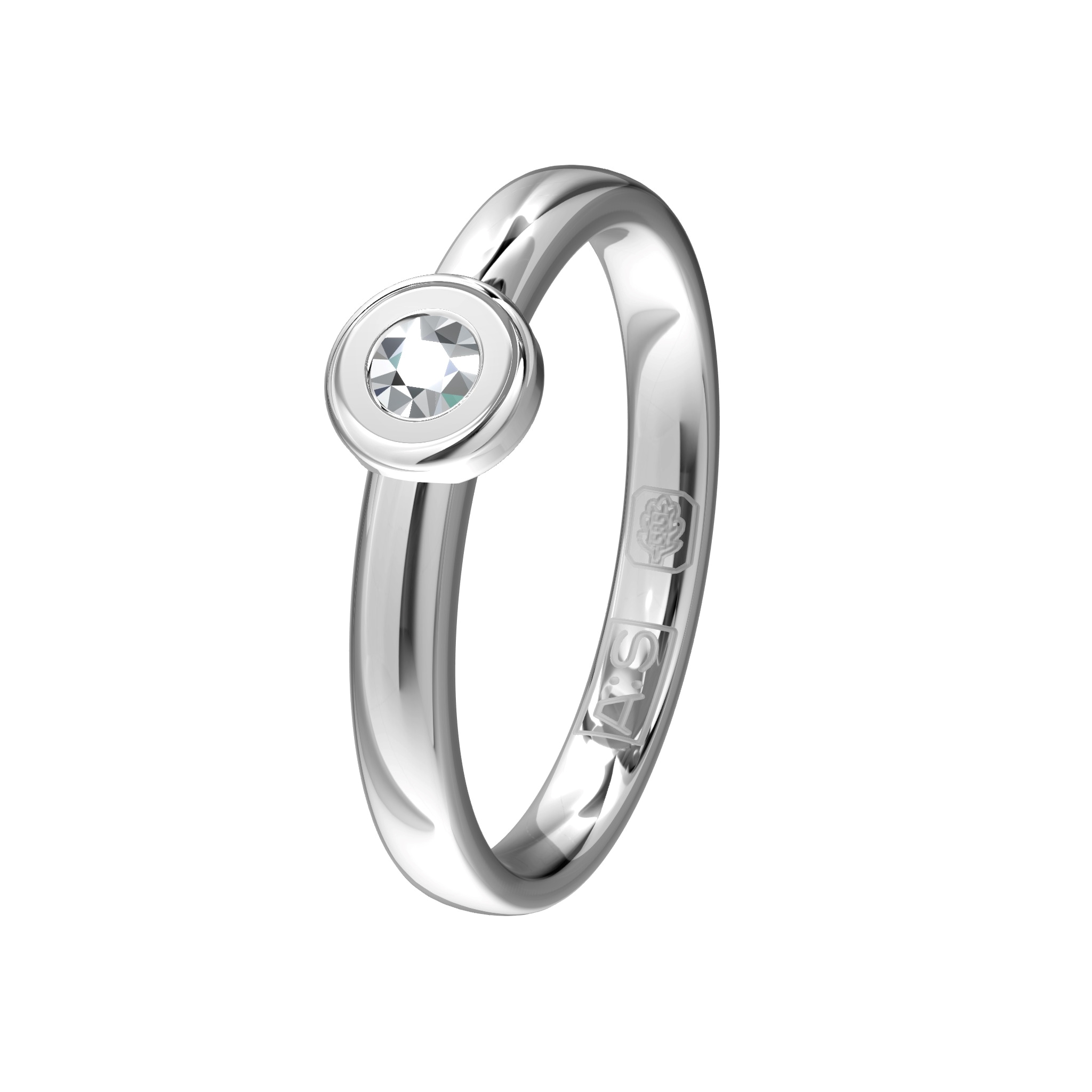 Een schitterende witgoud palladium solitair ring met schotelzetting waarin onze diamantzetters een briljant hebben geplaatst van 0,12 ct.