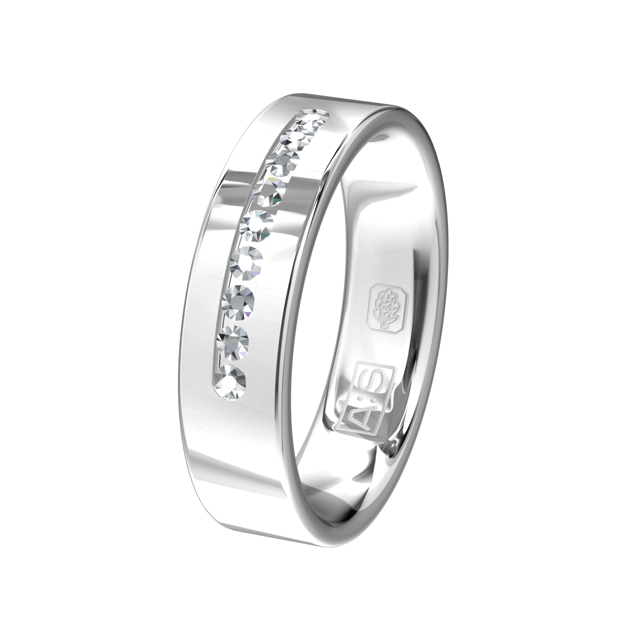Deze tijdloze ring vormt een waar sieraad en is door onze diamantzetters voorzien van maar liefst negen briljanten.