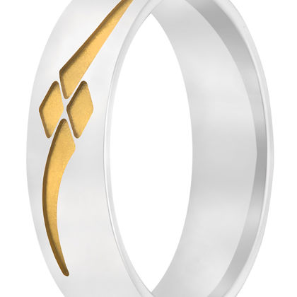 Een waar kunstwerk van glanzend witgoud met gematteerd geelgoud. De damesring is elegant voorzien van acht briljanten.