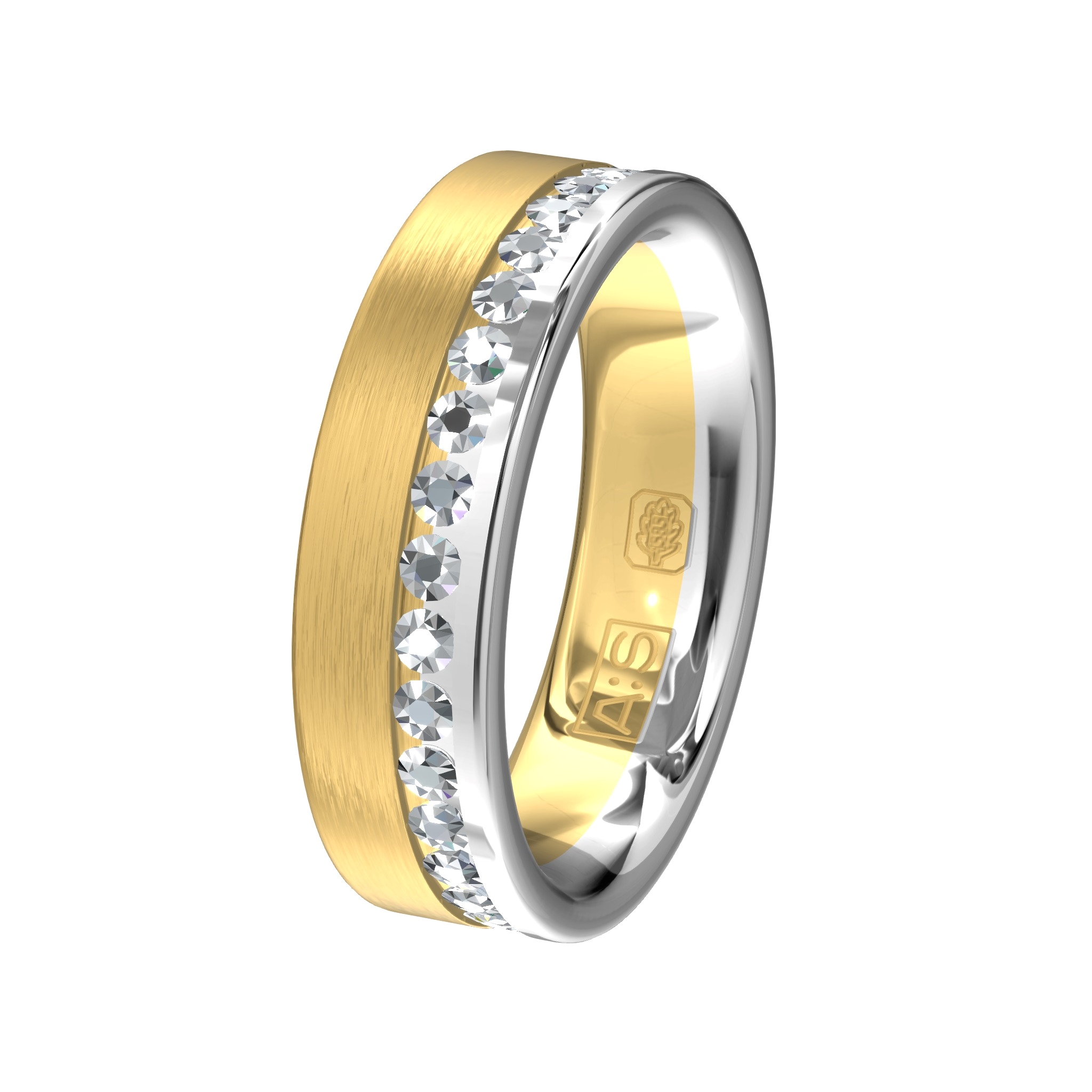 Tegen zo'n mooie ring zeg je gewoon geen nee! Rondom volgezet met schitterende briljanten.