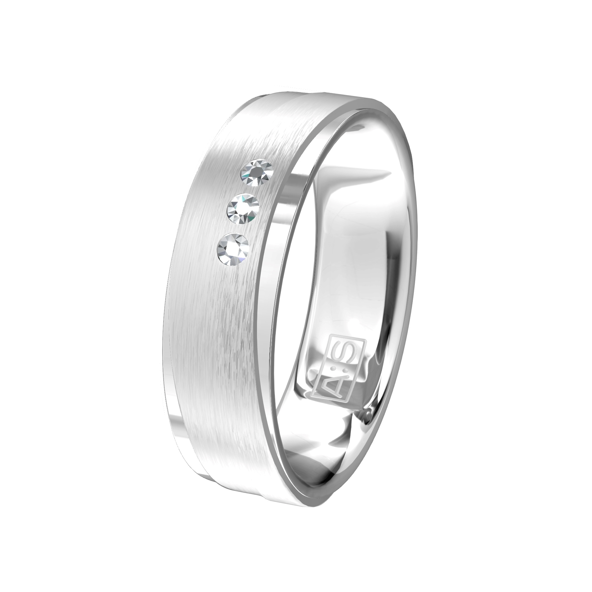 De combinatie van sierlijke lijnen met glanzende en matte delen zorgt voor een origineel samenspel! De damesring wordt uitgevoerd met 3 briljanten. De ringen worden gemaakt in zilver.