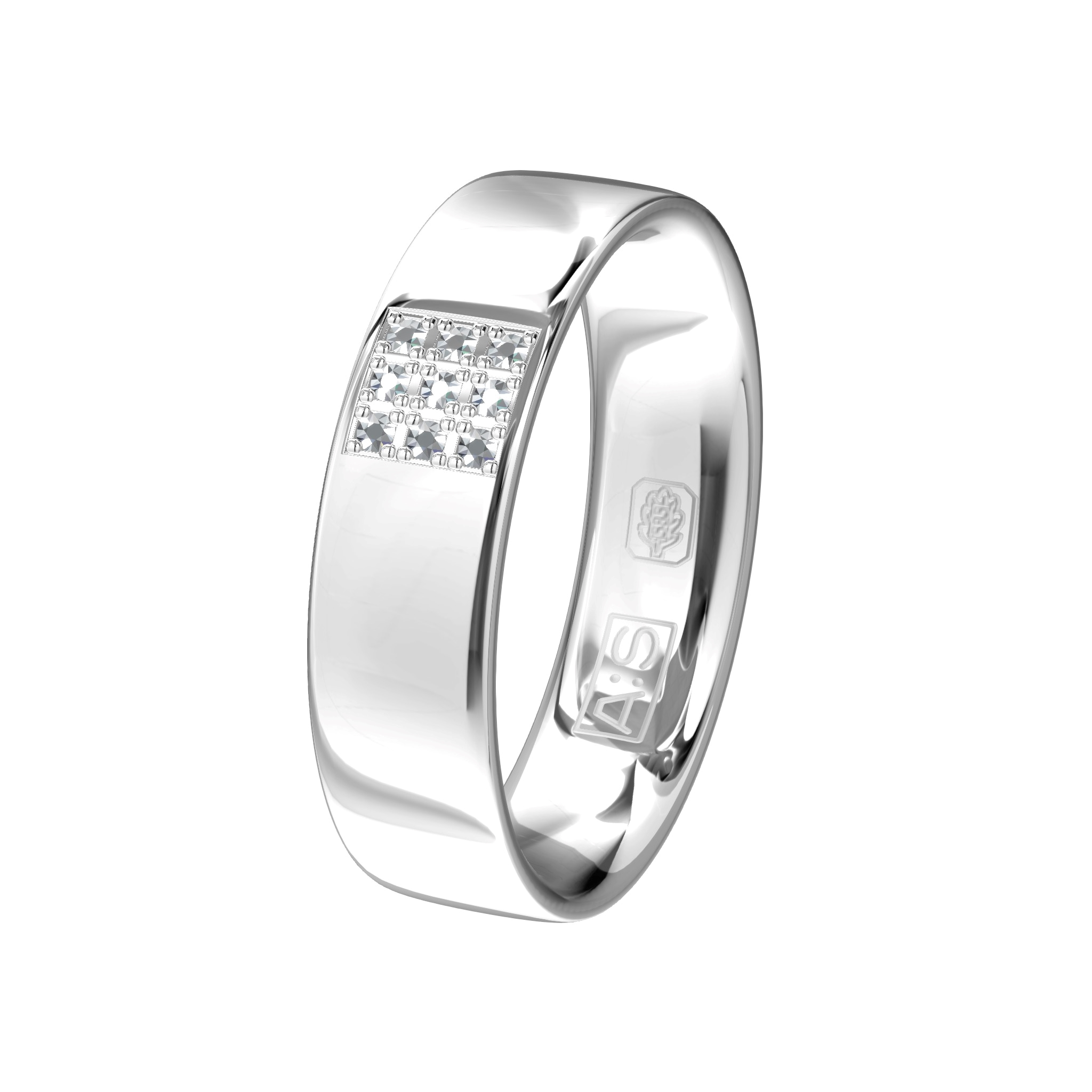 Deze klassieke witgouden schoonheid is door onze diamantzetters voorzien van maar liefst negen briljanten.