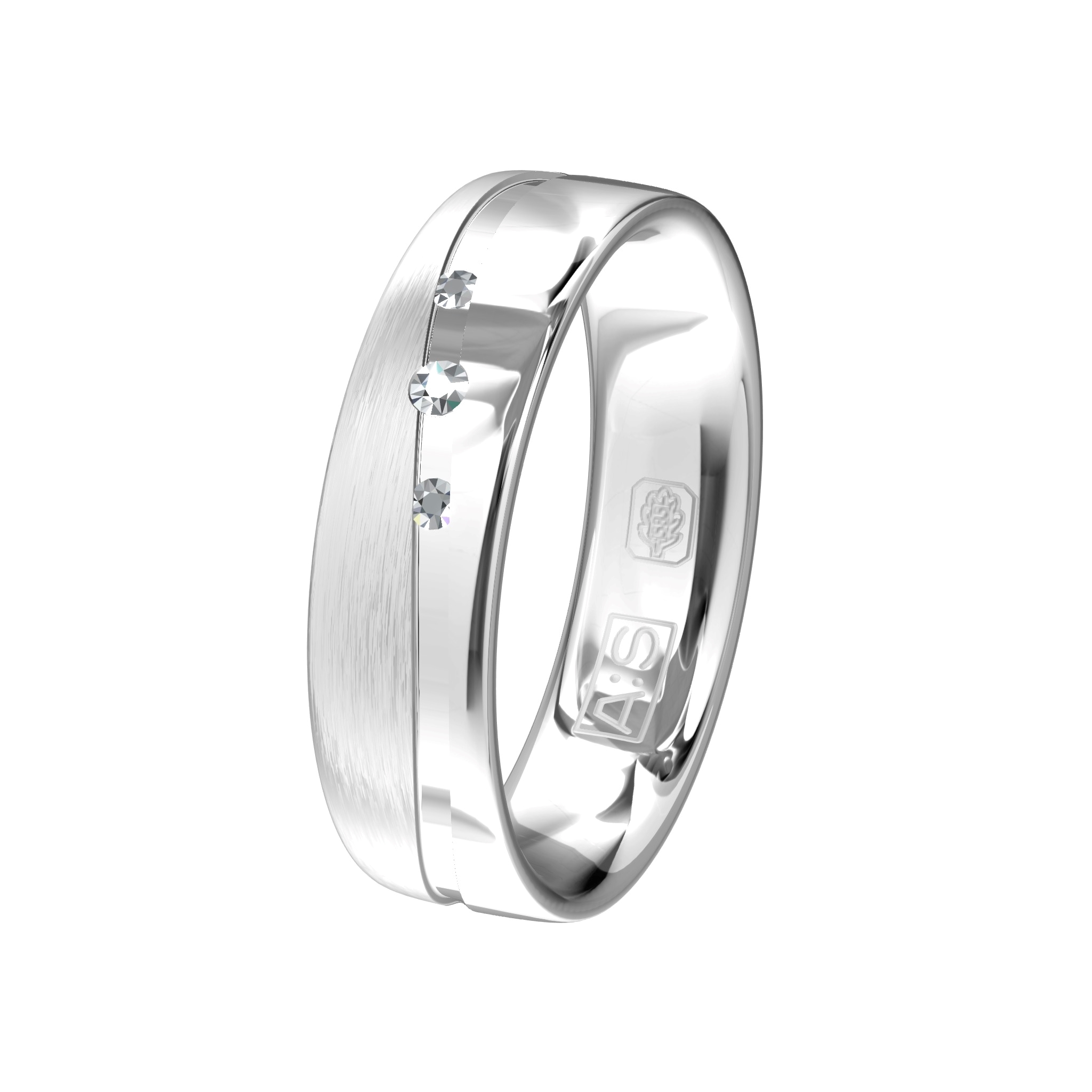 Deze prachtige witgouden ring is voorzien van een prachtig motief waarin door onze diamantzetters drie briljanten zijn geplaatst.