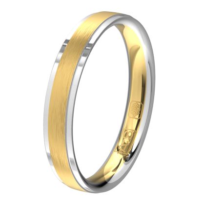 Le bicolore est à l'honneur! Cette bague en or jaune et or blanc, agrémentée d’une bande centrale mate, séduit par son élégance moderne et son charme intemporel.