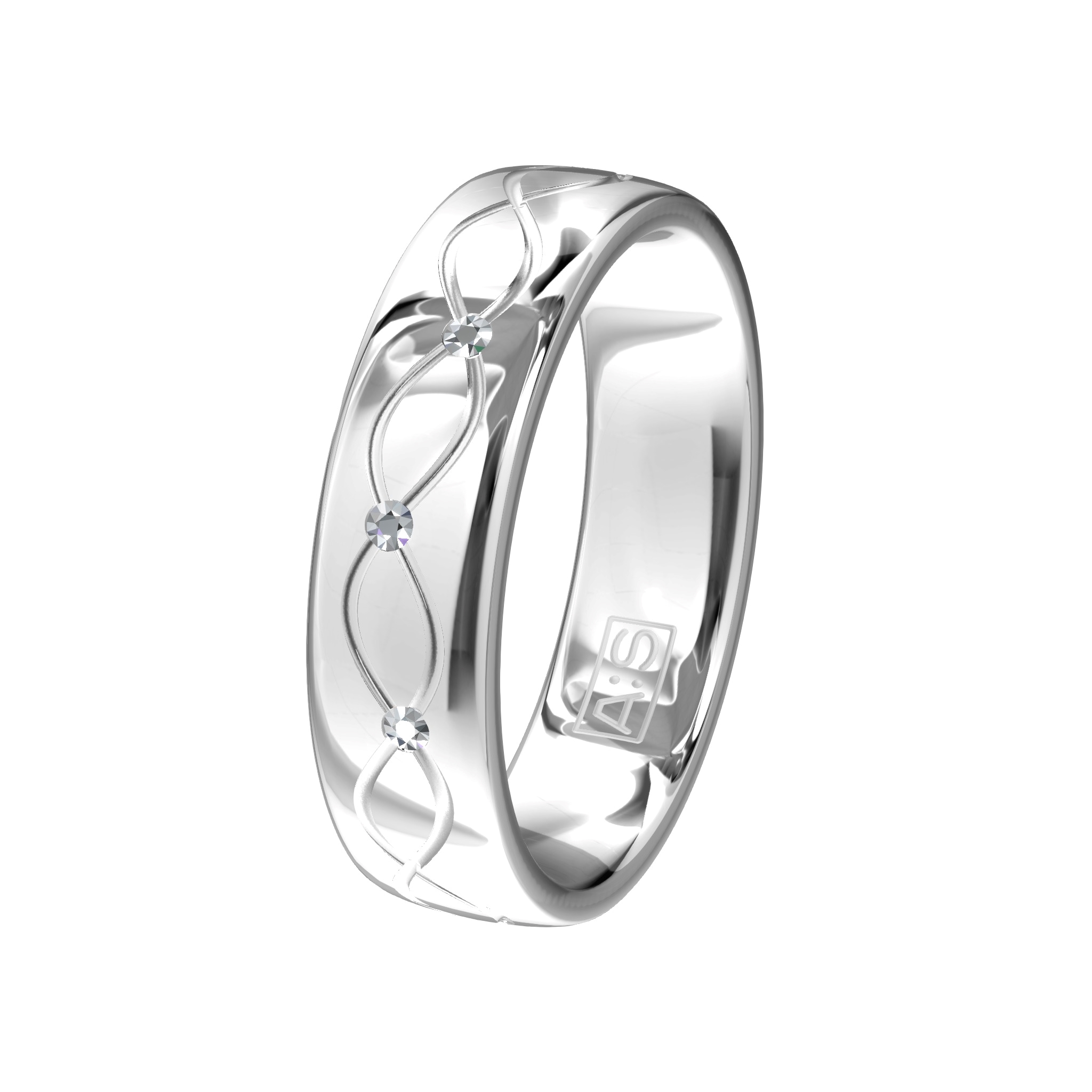 De sierlijke bewerking - waarin onze diamantzetters drie briljanten hebben geplaatst - maakt deze ring tot iets bijzonders!