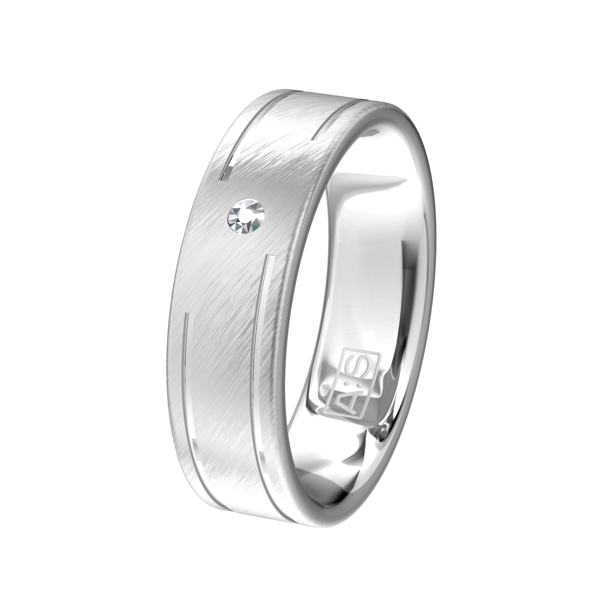 Een echte eyecatcher. De opvallende bewerkingslijnen in combinatie met de schitterende briljant geven deze ring een fraaie uitstraling.