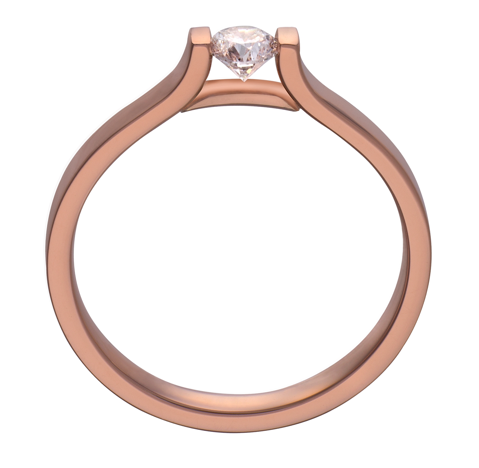 Bij deze elegante rosegouden solitairring zweeft de briljant van 0,15 ct. waardoor je een prachtige schittering krijgt.