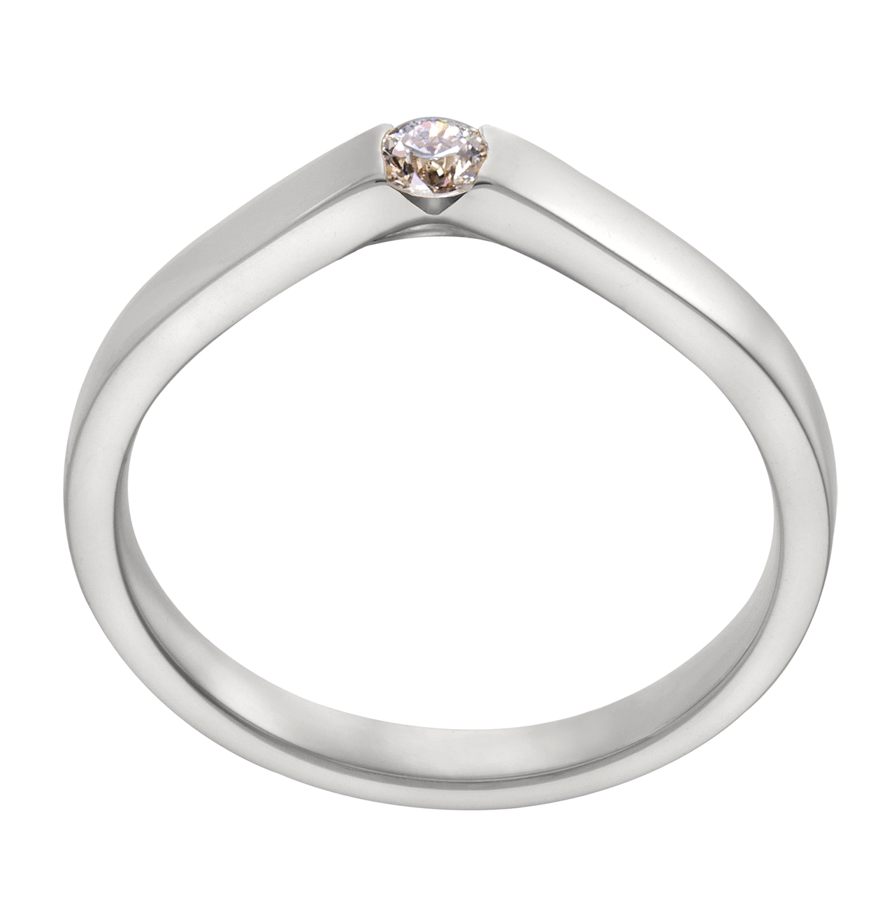 Het "meesterstuk" onder de solitaire ringen. Nieuwsgierig? Ga dan snel naar een van onze dealers! Deze witgoud palladium versie is voorzien van een 0,05 ct. briljant.