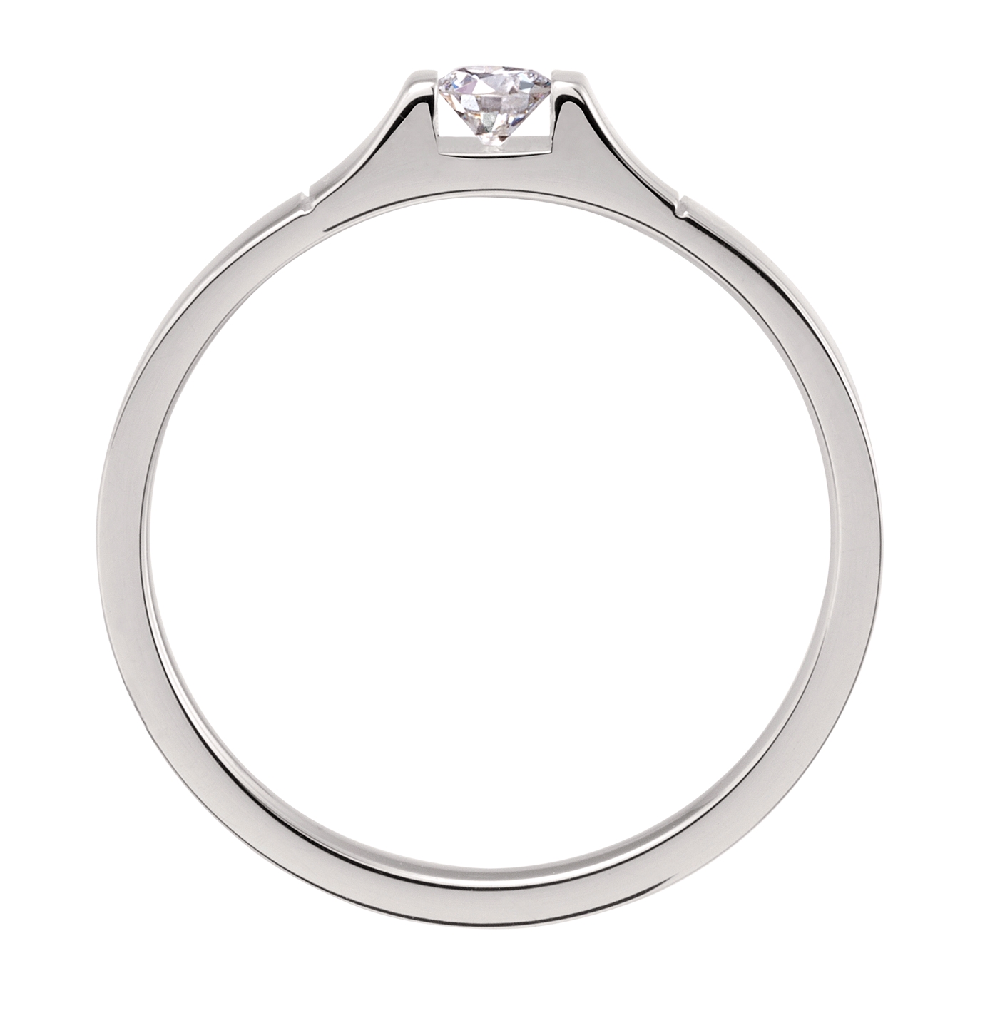 Strak vormgegeven witgoud palladium solitairring met een briljant van 0,10 ct. maakt de ring helemaal af!