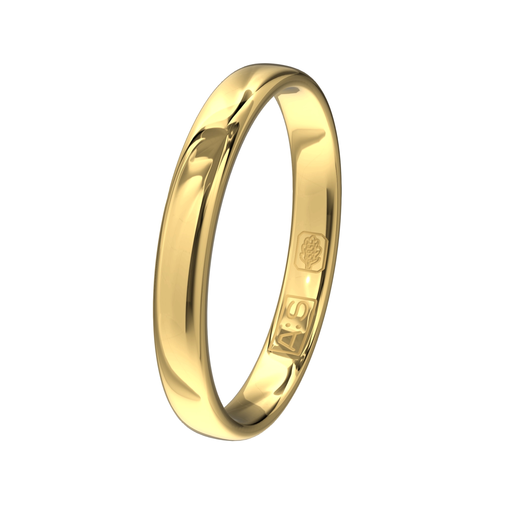 Een geelgouden ring met een bolle buitenkant, ronde zijkanten en een binnenkant die licht bol is uitgevoerd. Hierdoor heb je een verhoogd draagcomfort.