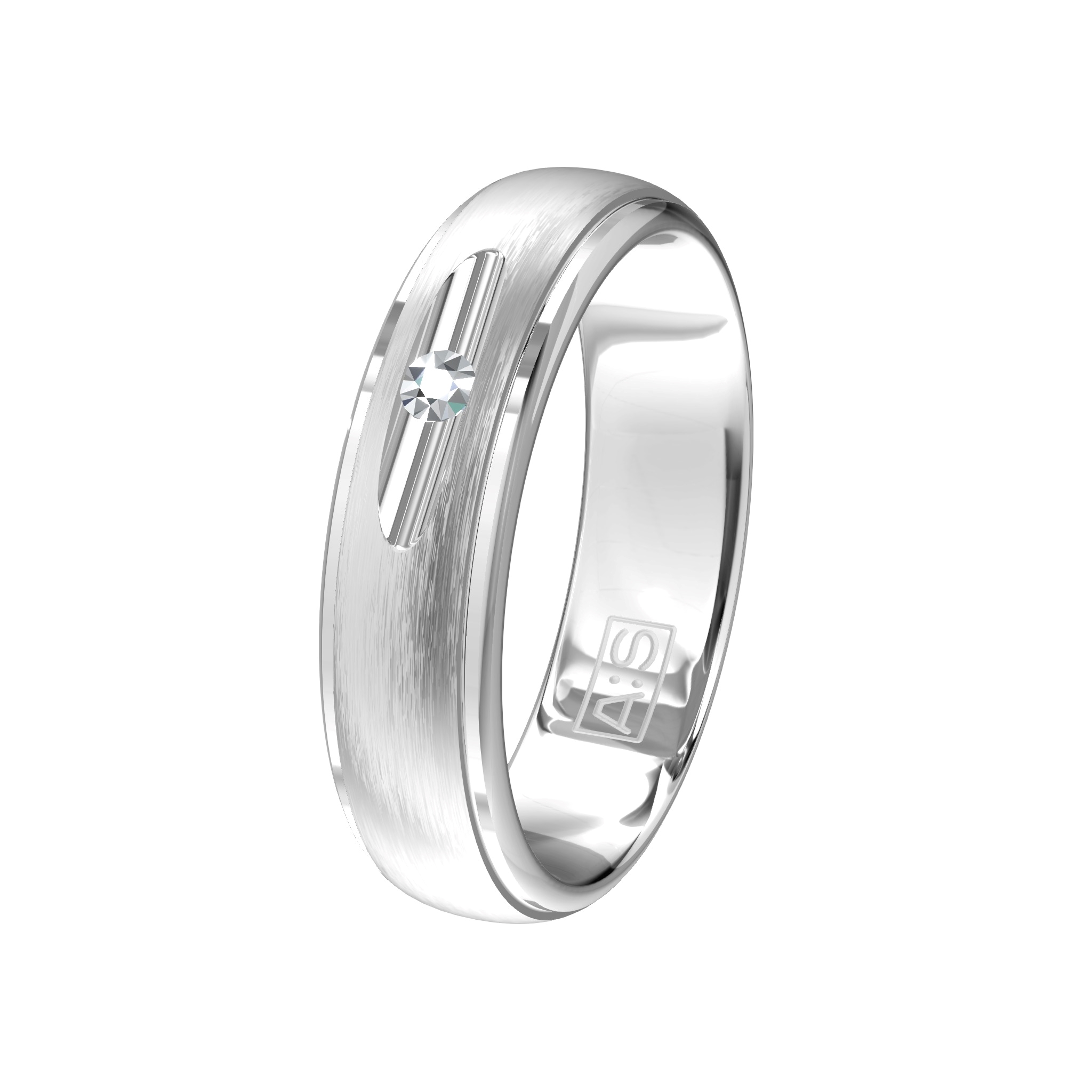 Deze chique zilveren ring is perfect in balans door de twee verlaagde banen: de briljant, gezet in een unieke zetting maakt deze ring helemaal af!