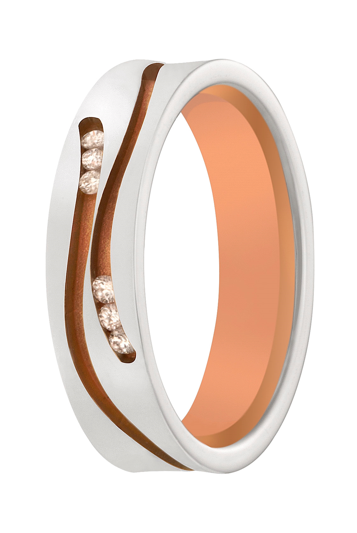 Een prachtige combinatie van warm rosegoud gecombineerd met koele tinten witgoud waarin onze diamantzetters zes briljanten hebben geplaatst.