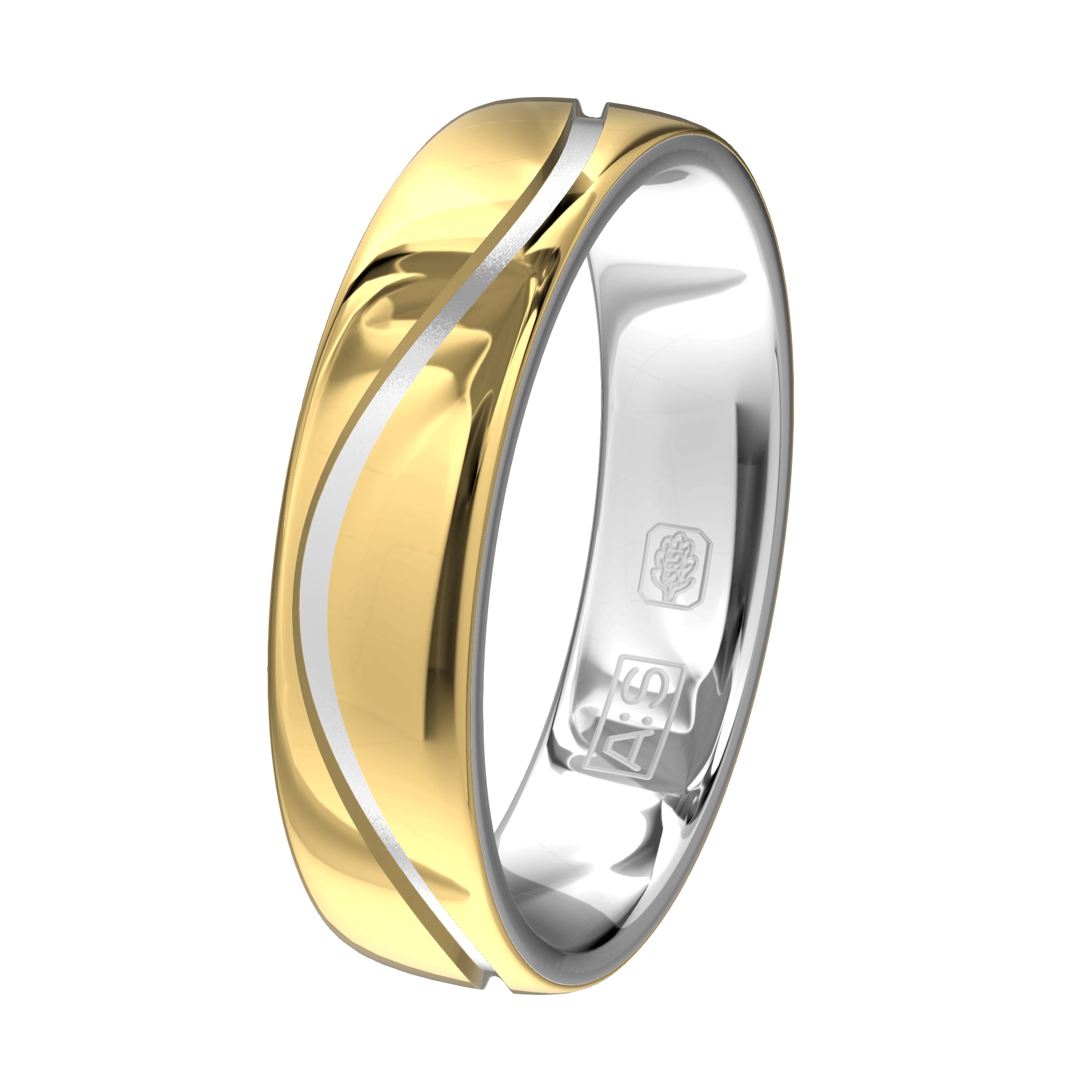 Als je om haar hand vraagt wil je zelf toch ook een schitterende ring! Dat is deze tweekleurige combinatie voorzien van een prachtige golfbeweging.