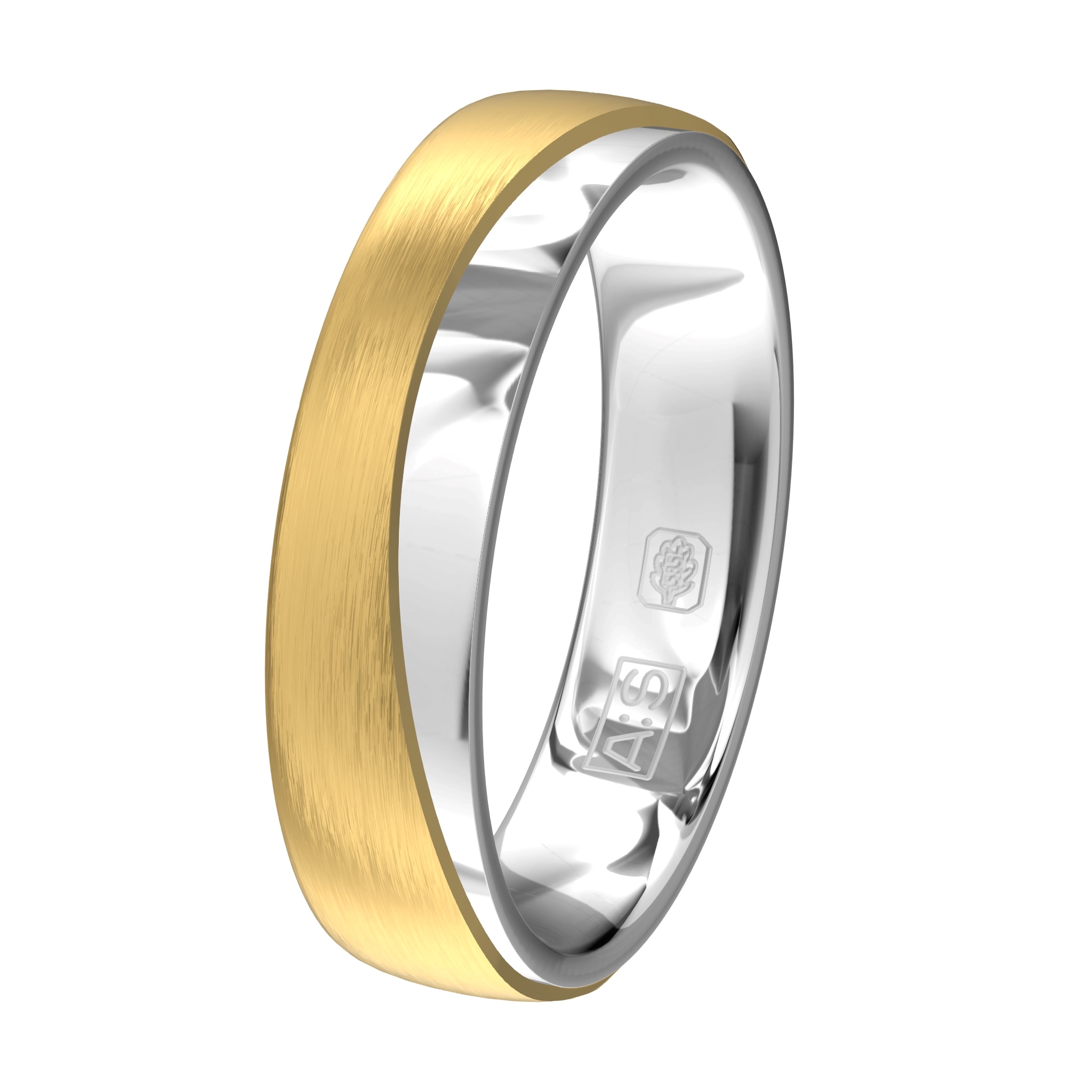 Een binnenring van witgoud en een buitenring van geelgoud, een unieke trouwring!