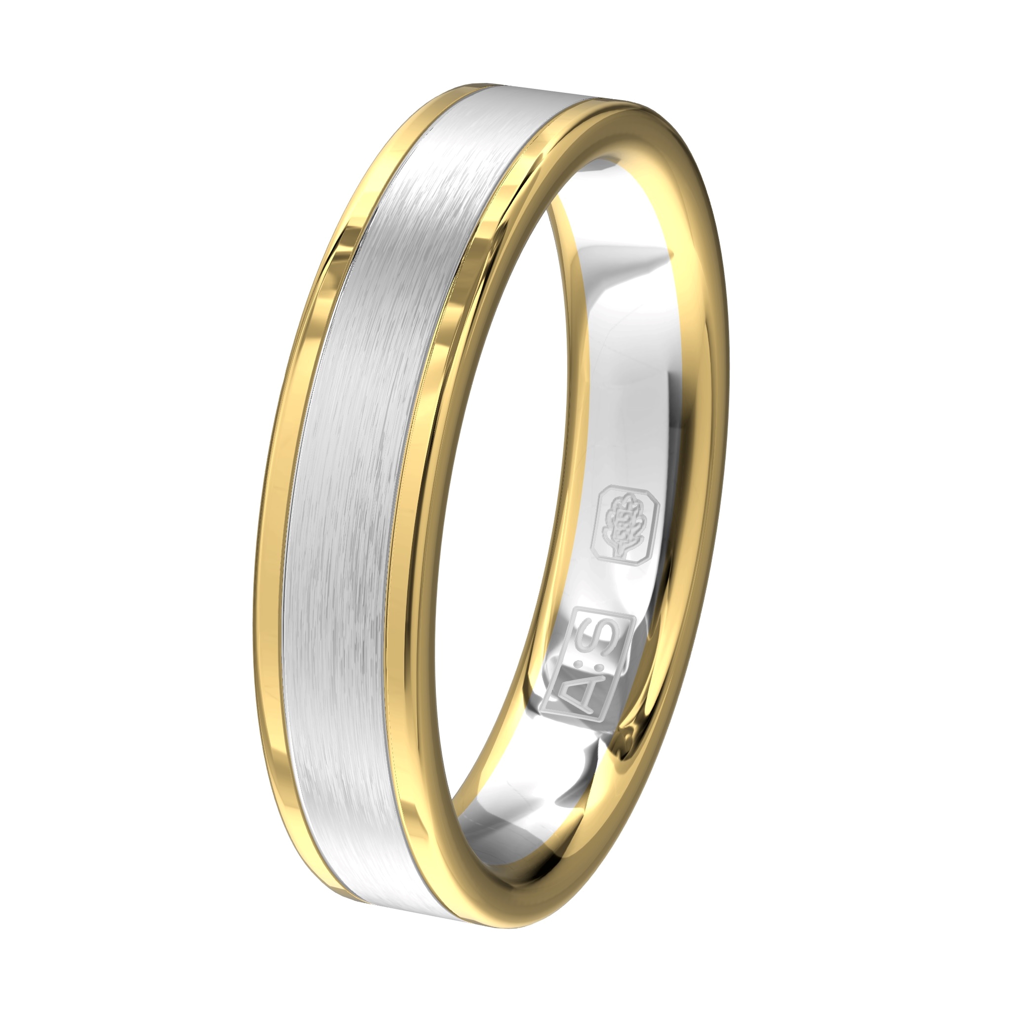 Een fantastische combinatie van glanzende geelgouden banen met een gematteerde witgouden baan.