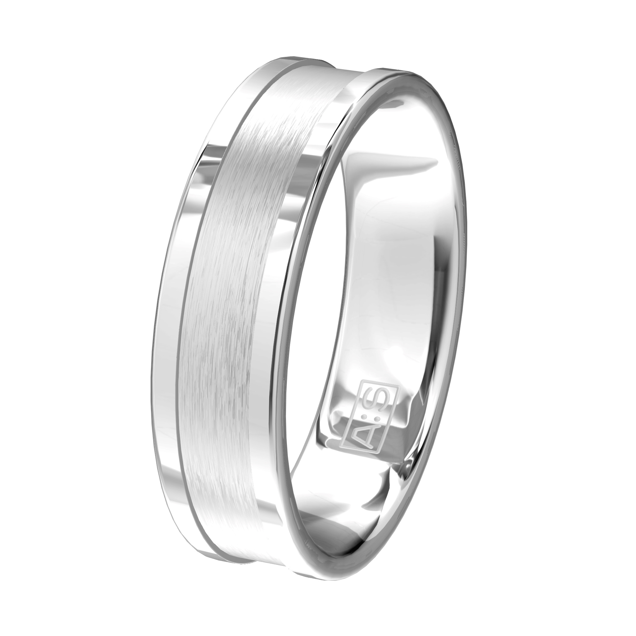 Deze ring heeft prachtige glanzende randjes. In het verlaagde, gematteerde deel hebben onze diamantzetters een briljant gezet.