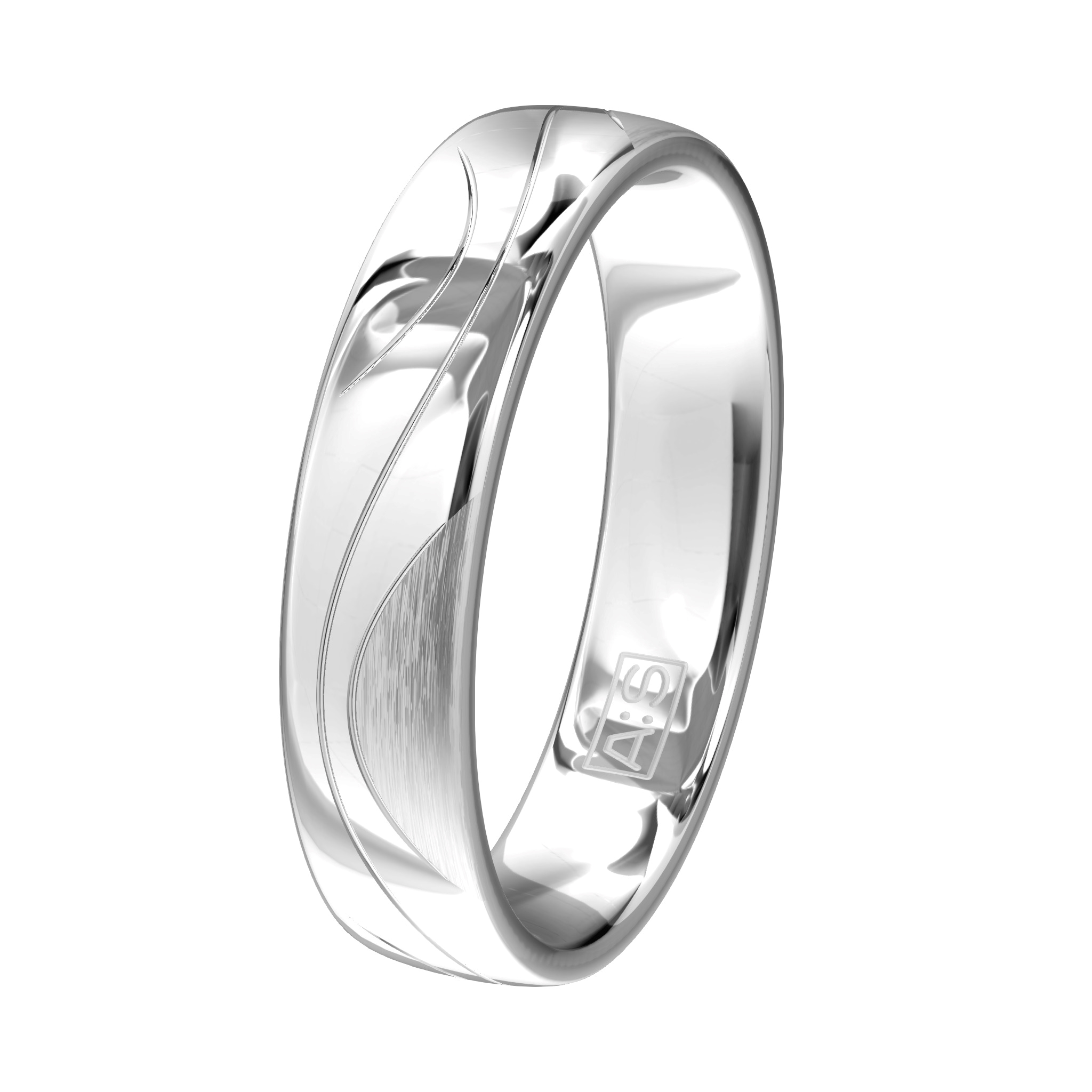 Deze ring heeft een dubbele bewerking en is uitgevoerd in een combinatie van glans en mat.