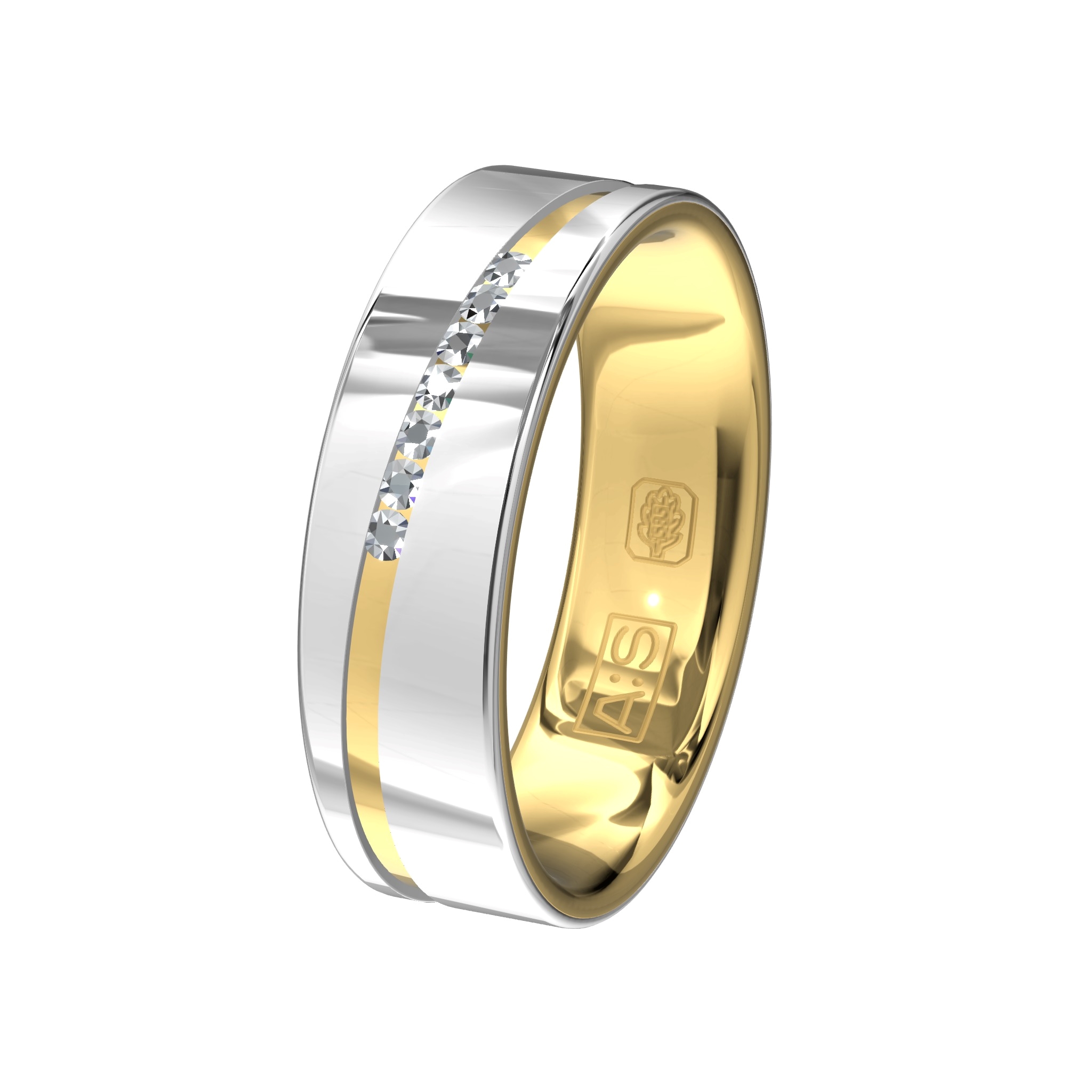 Een prachtige kleurencombinatie voor jullie stralende dag! Onze diamantzetters hebben deze ring voorzien van maar liefst zeven briljanten.