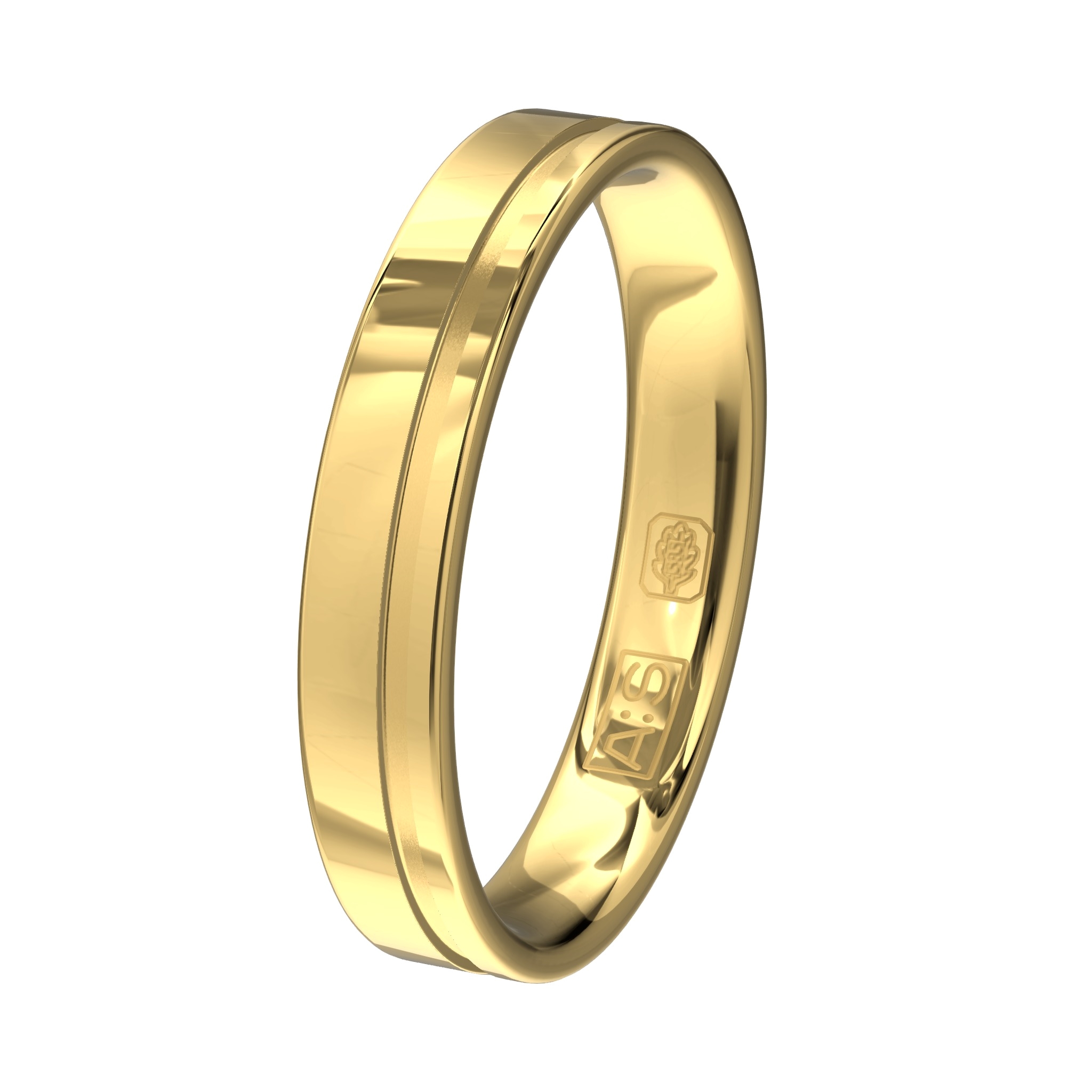 Een lust voor het oog deze geelgouden trouwring met een verdiepte groef