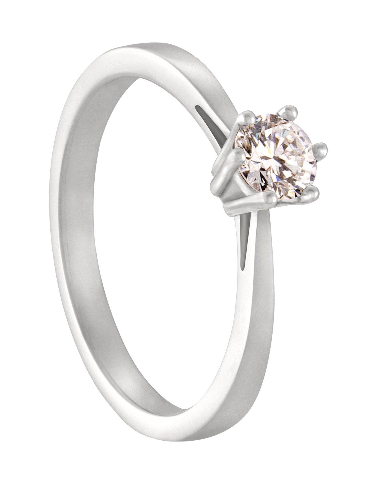 De klassieker onder de solitairringen! Prachtig uitgevoerd in een geheel witgoud palladium combinatie en voorzien van een briljant van 0,11 ct.