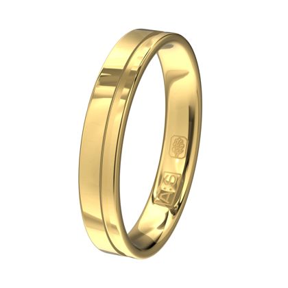 Een lust voor het oog deze geelgouden trouwring met een verdiepte groef