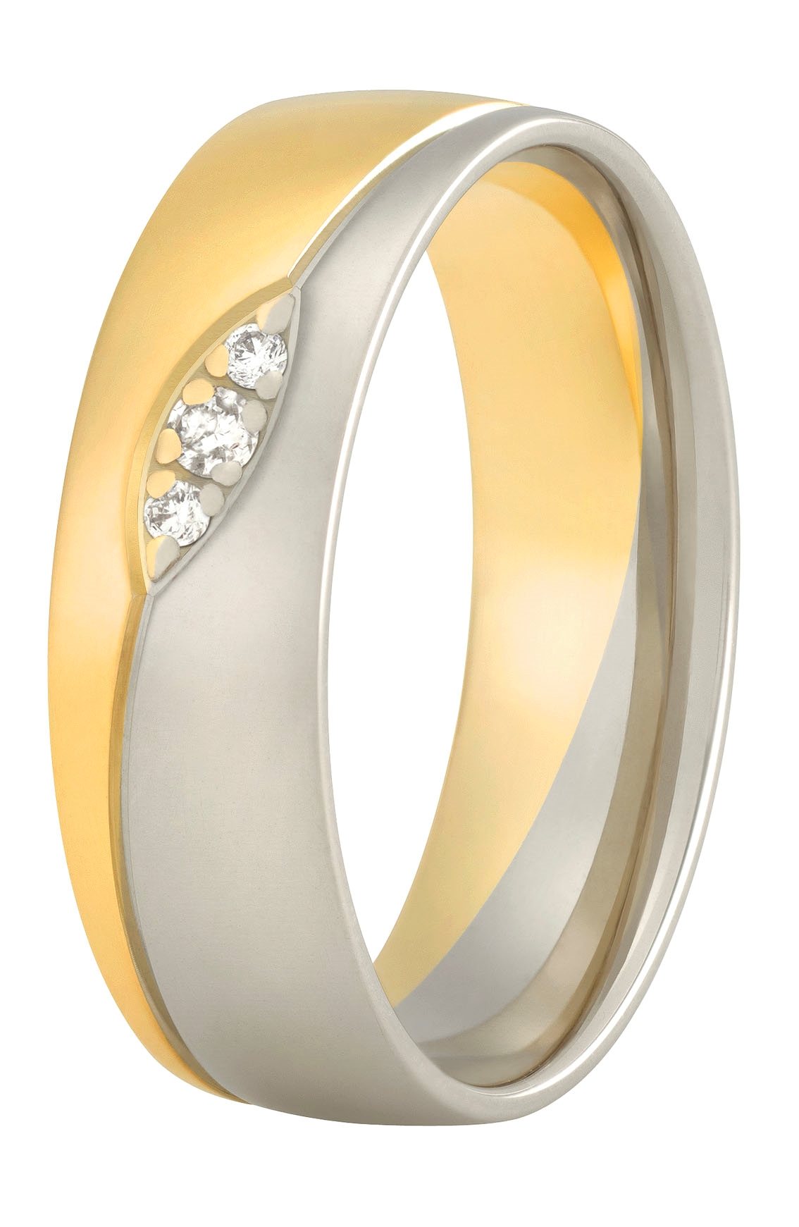 Oneindige liefde met deze asymmetrische ring! Op de overgang tussen het witgoud en geelgoud hebben onze diamantzetters drie briljanten geplaatst.