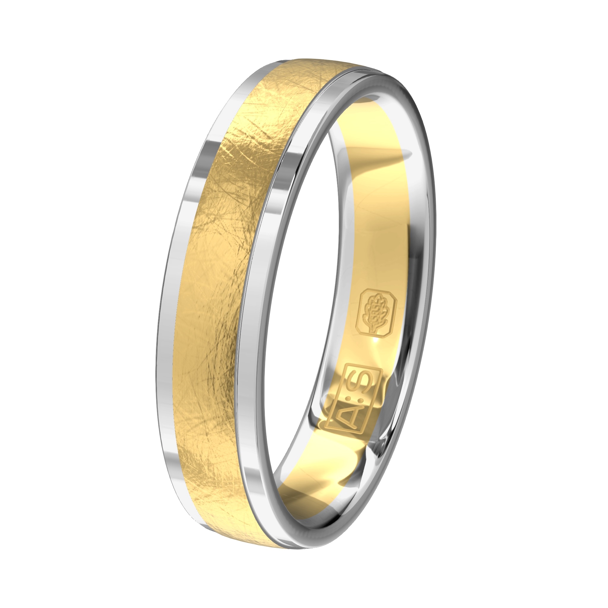 Ambacht is een kunst, dat zie je in deze ring terug. Geelgoud en witgoud met een ijsmat mattering