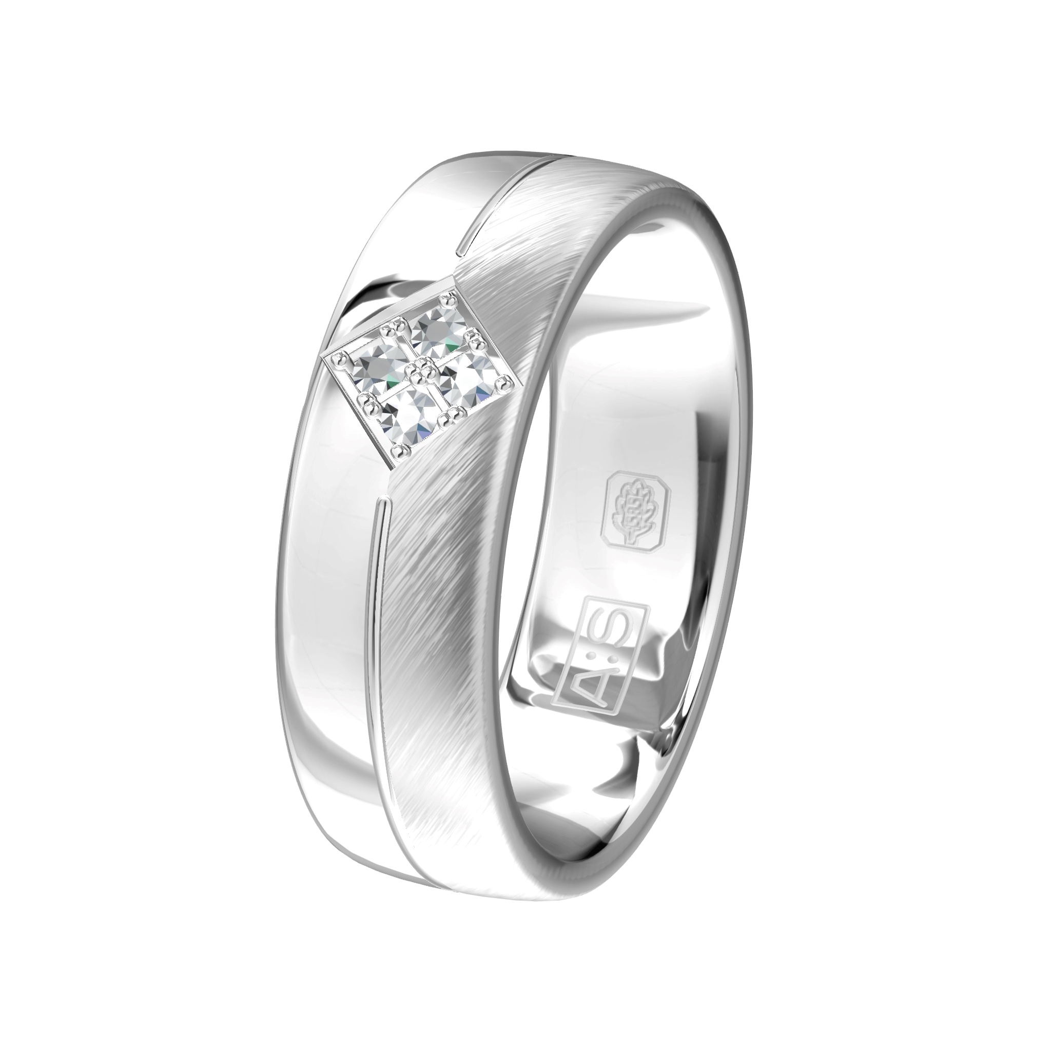 Klassieke schoonheid! Dat zijn deze prachtige ringen van Aller Spanninga. De damesring is voorzien van vier briljanten.