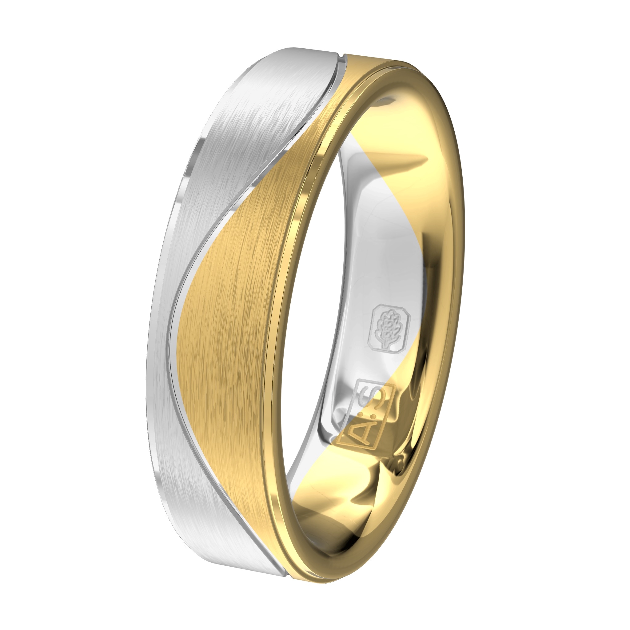 Elegant en trendy tegelijk, dat is deze unieke meerkleurige ring! Een ring met een prachtige golfbeweging in geelgoud en witgoud, gematteerd en poly!