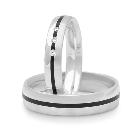 Setje Argentium Trouwringen Met Zwarte Band