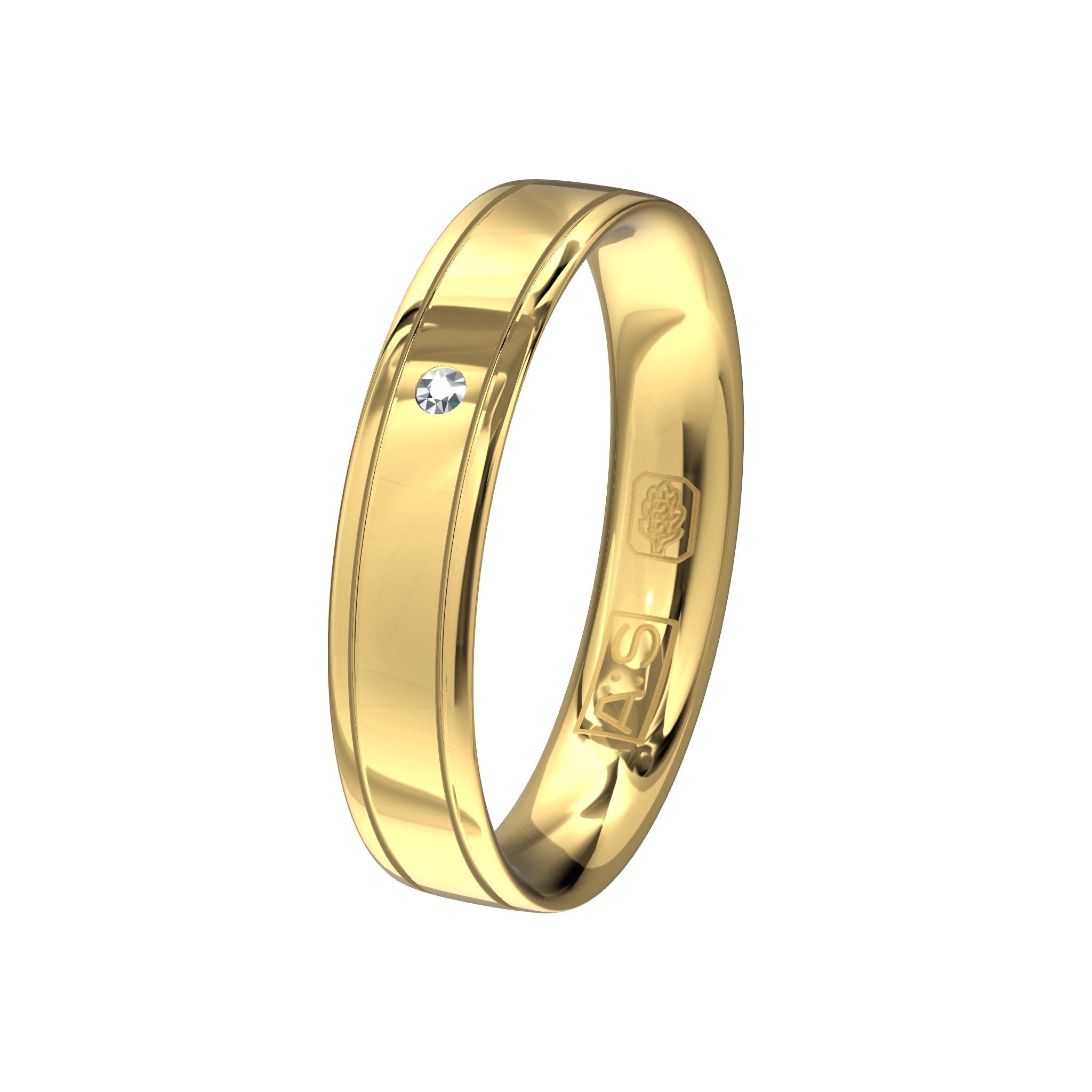 Eenvoud kan soms zo mooi zijn! Deze mooie, strakke ring met twee subtiele lijntjes is door onze goudsmeden voorzien van een briljantje.