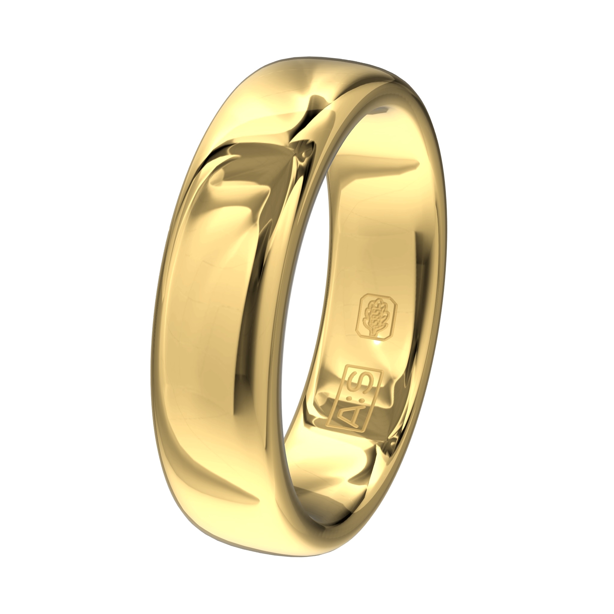 Een geelgouden ring met een bolle buitenkant, ronde zijkanten en een binnenkant die licht bol is uitgevoerd. Hierdoor heb je een verhoogd draagcomfort.