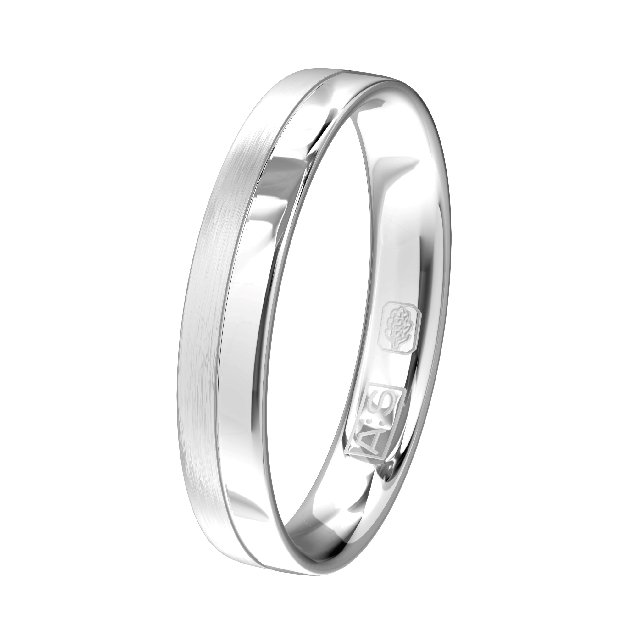 Mat en glanzend gepolijste witgouden ring welke door onze goudsmeden is voorzien van een ronde binnenkant hetgeen een heerlijk draagcomfort geeft.