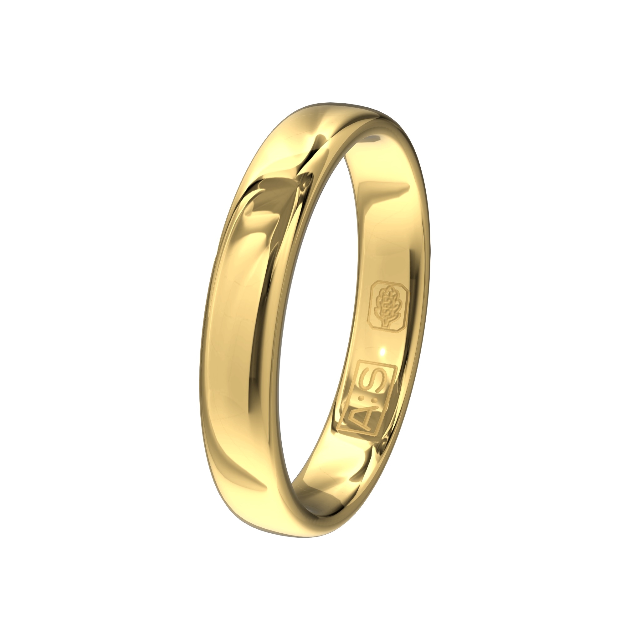 Een geelgouden ring met een bolle buitenkant, ronde zijkanten en een binnenkant die licht bol is uitgevoerd. Hierdoor heb je een verhoogd draagcomfort.