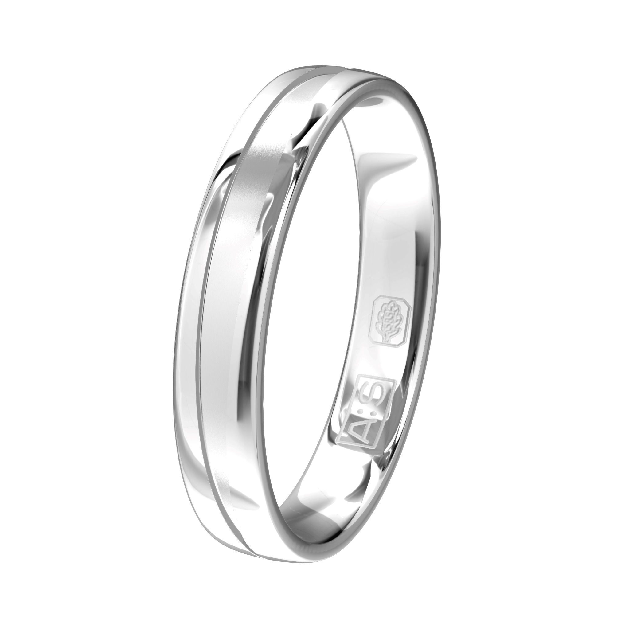 Een rond gevormde witgouden ring met een uitgevreesde binnenbaan, stijlvol en elegant