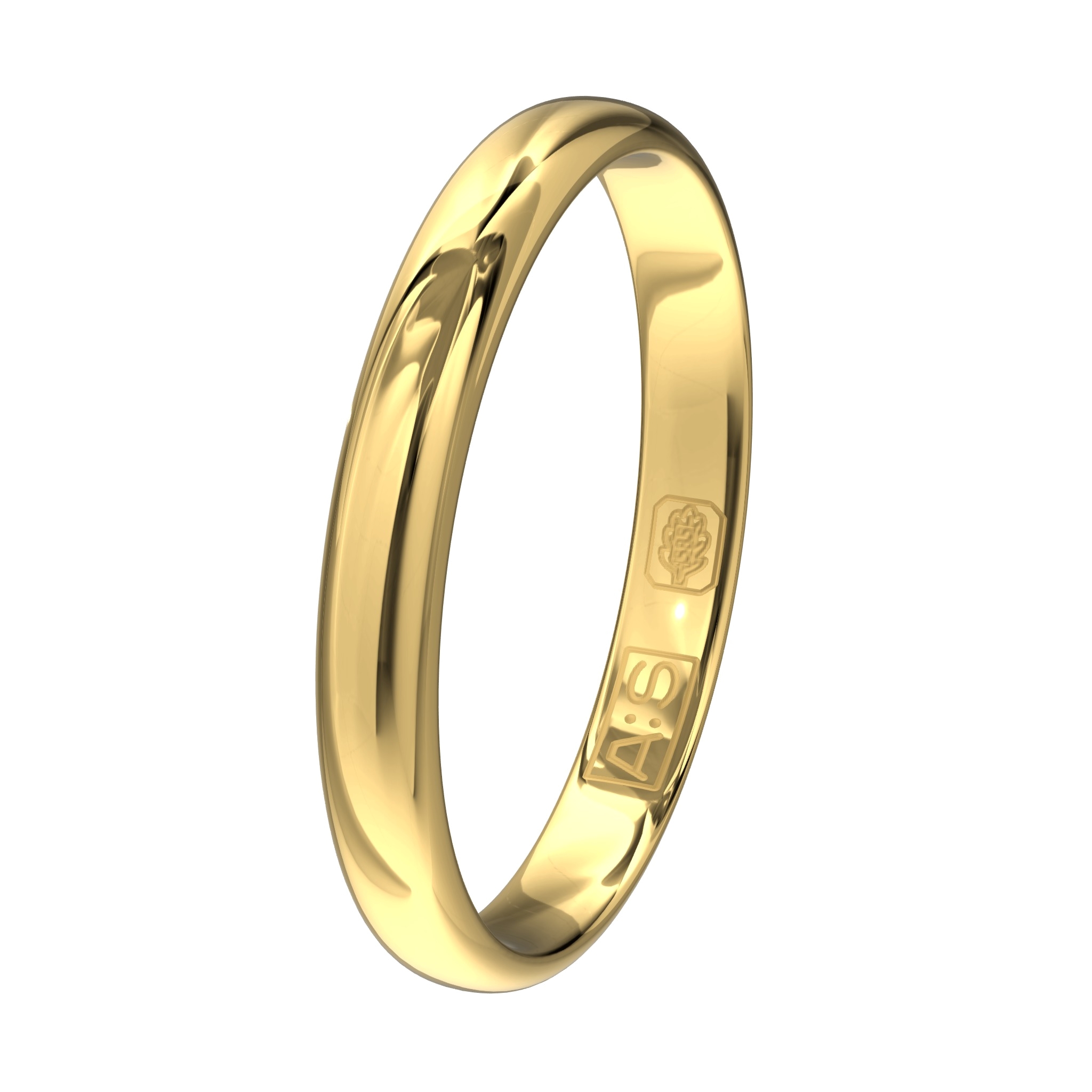 Een geelgouden ring met een bolle buitenkant, ronde zijkanten en een binnenkant die licht bol is uitgevoerd. Hierdoor heb je een verhoogd draagcomfort.