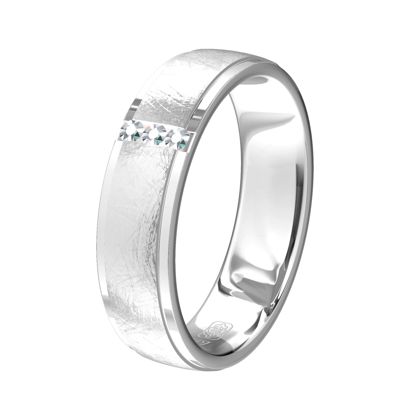 Wil je een praktische ring, stop dan met zoeken! Deze witgouden ring met een ijsmat mattering en drie briljanten kan tegen een stootje.