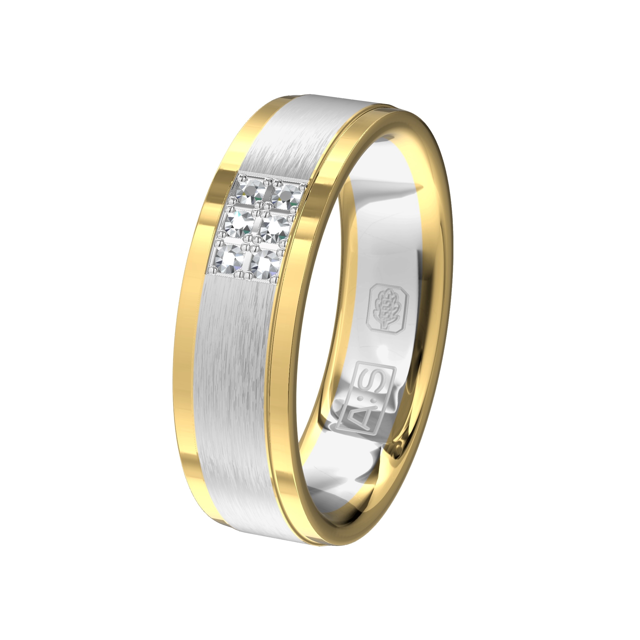 Een ring met een fijn design! Onze goudsmeden hebben de damesring voorzien van maar liefst zes diamanten.