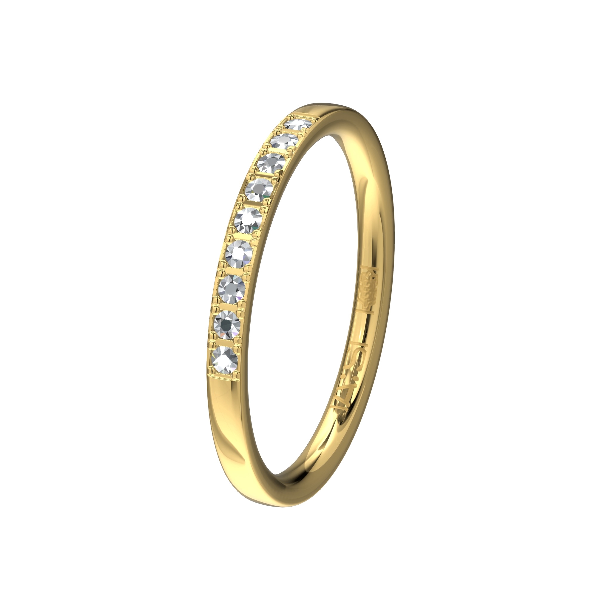 Een elegante geelgouden aanschuifring kwart volgezet met briljanten. Een perfecte combinatie met bijvoorbeeld een Memoirering.