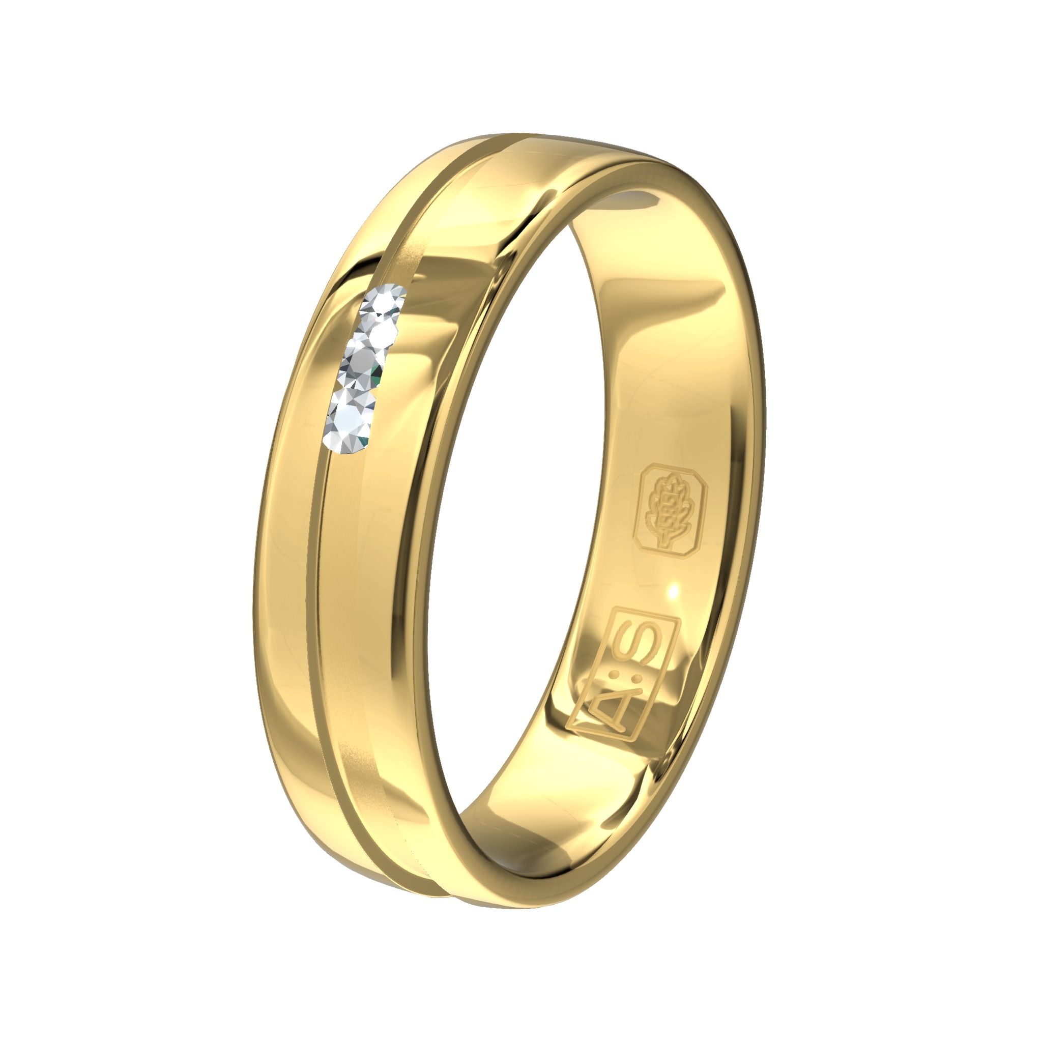 Klassieke schoonheid! Dat is deze prachtige geelgouden ring waar onze diamantzetters in de verlaagde baan heel elegant drie briljanten (0,02 | 0,015 | 0,01) hebben geplaatst.