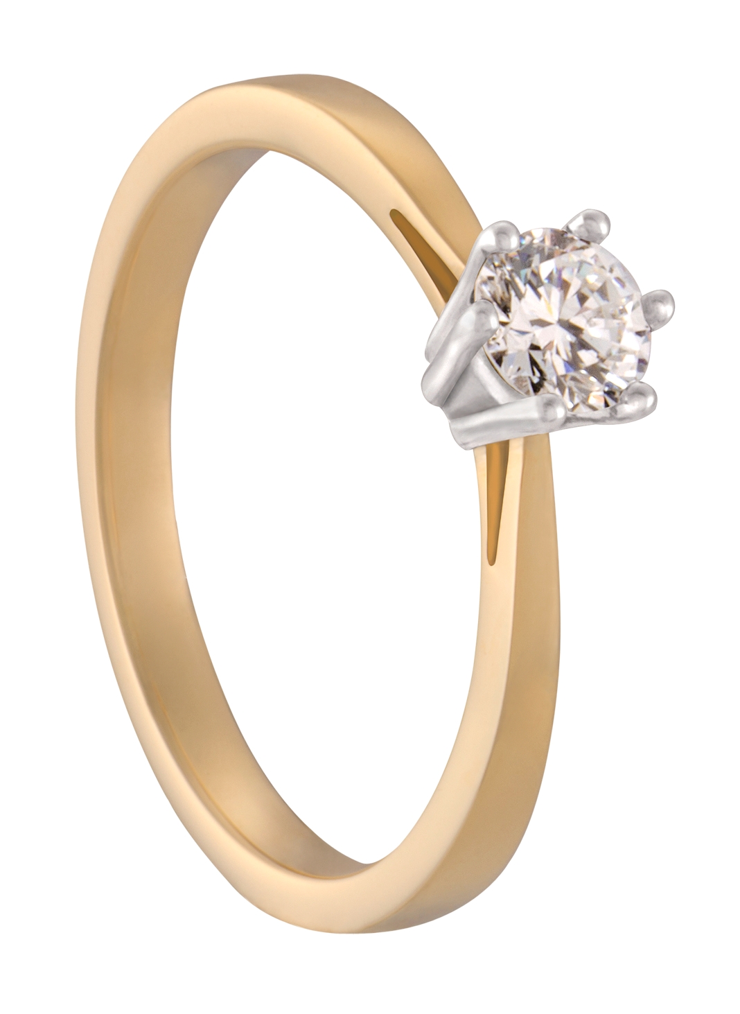 De klassieker onder de solitairringen! Prachtig uitgevoerd in een tweekleurige combinatie en voorzien van een briljant van 0,15 ct.