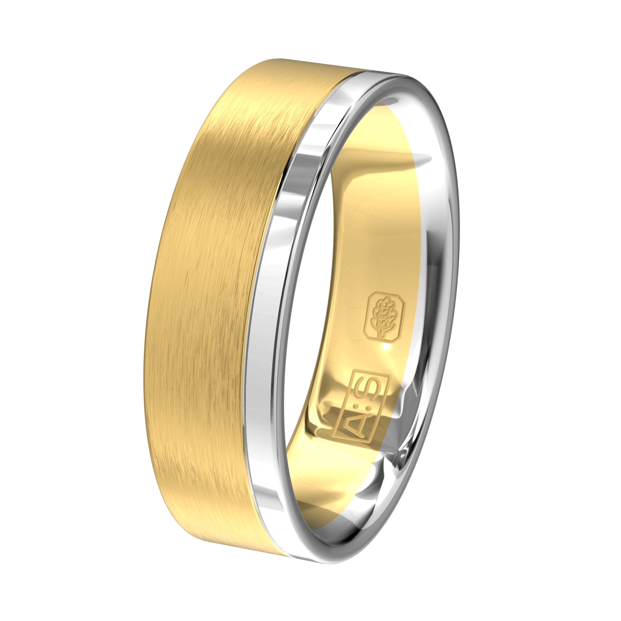 Een stijlvolle bicolor trouwring in geelgoud met een fijn witgouden randje