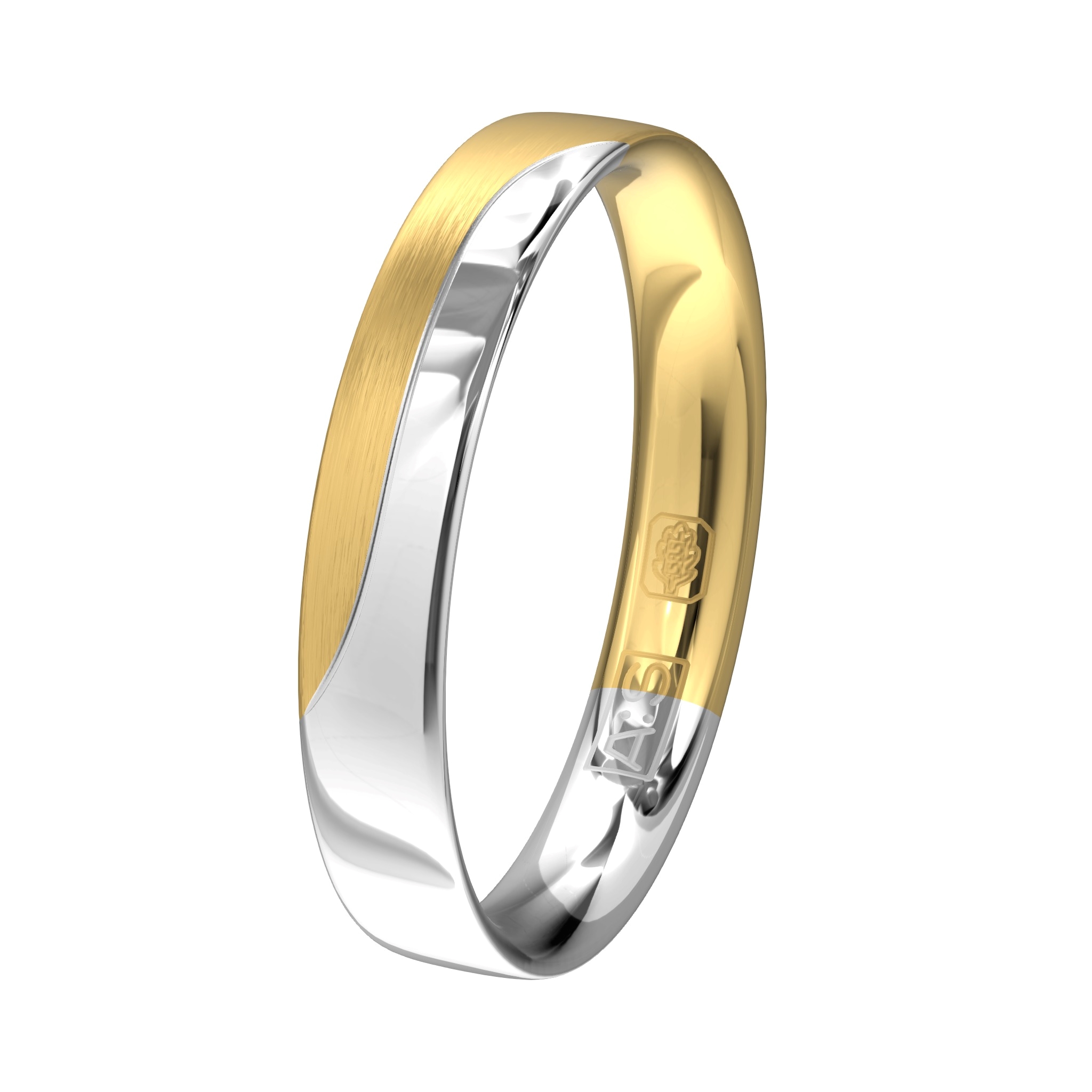 Geïnspireerd op de golven van de zee, een bicolor ring van geelgoud en witgoud