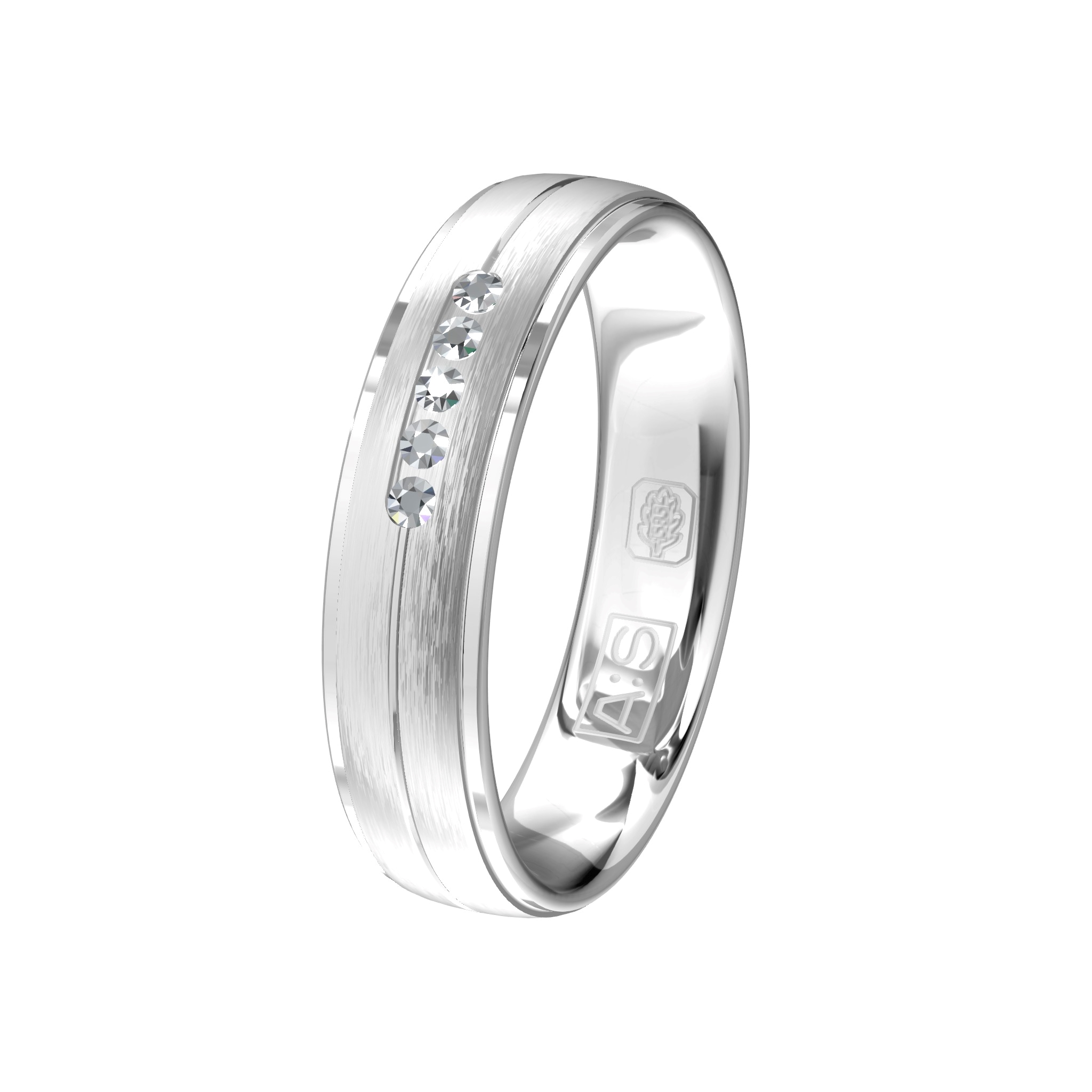 Made with love' deze witgouden trouwring. Speciaal voor jou gemaakt met 5 fijne briljanten