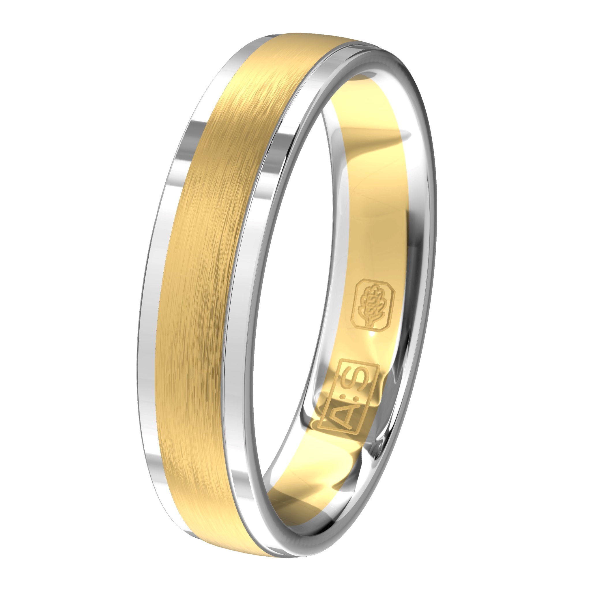 Ambacht is een kunst, dat zie je in deze ring terug. Geelgoud en witgoud met een ijsmat mattering