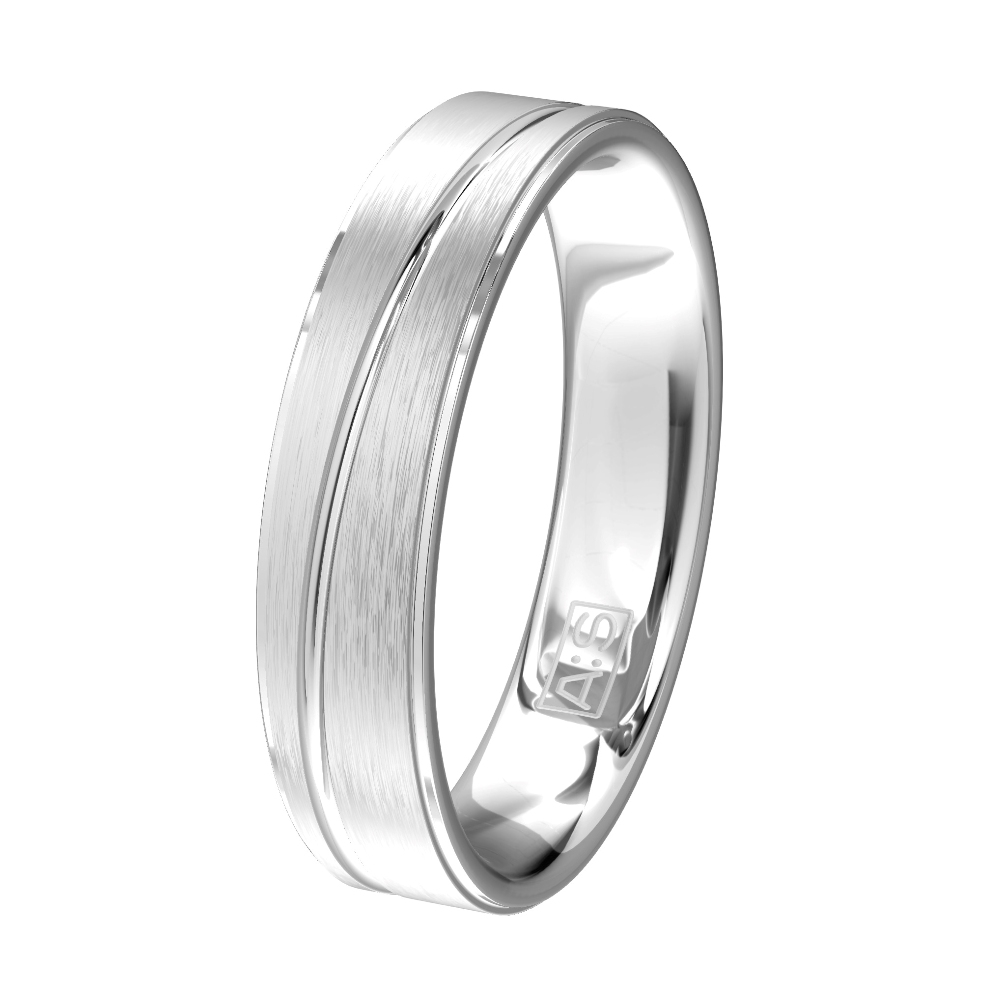 Deze ring, mat met een glanzende verlaagde baan, spreekt tot ieders verbeelding!